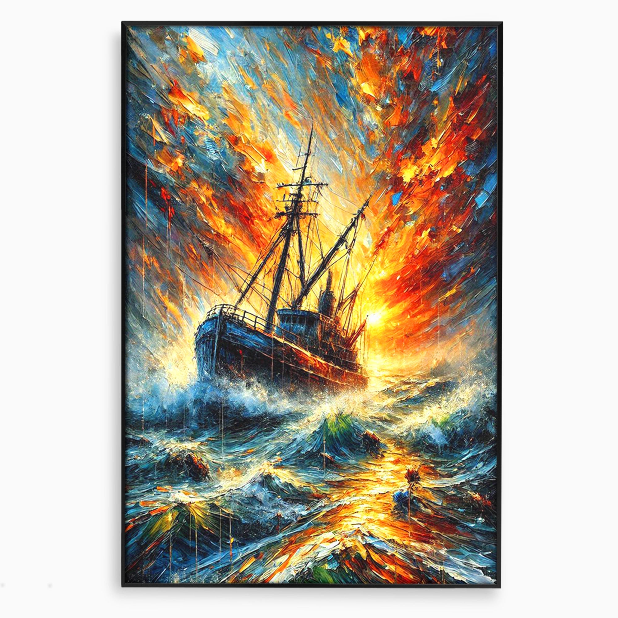 Tablou Canvas Premium LuxCanva® PI1230, Corabie In Furtuna, Nava, Mare, Furtuna, Peisaj Marin, Dramatic, Living, Culori Vibrante