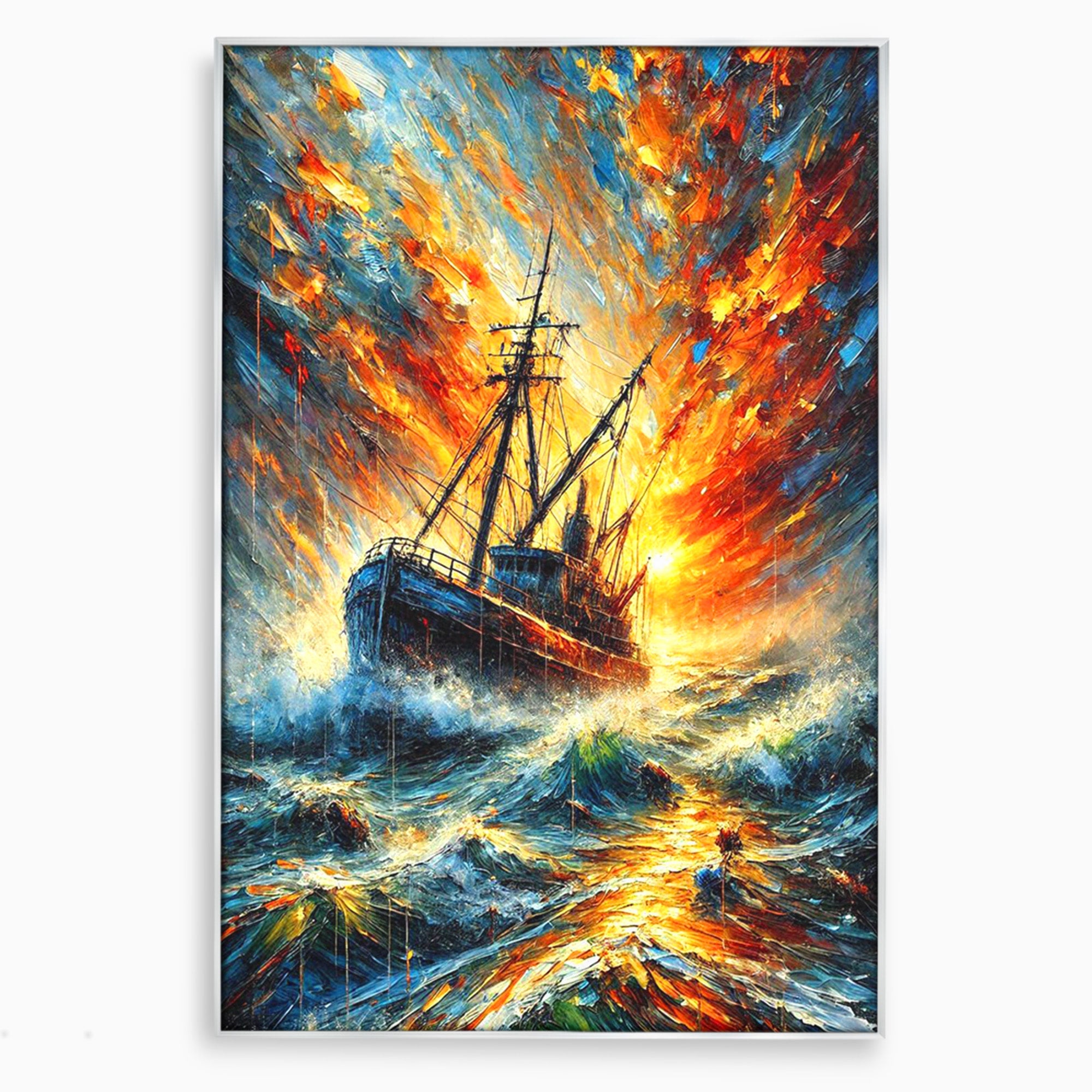 Tablou Canvas Premium LuxCanva® PI1230, Corabie In Furtuna, Nava, Mare, Furtuna, Peisaj Marin, Dramatic, Living, Culori Vibrante