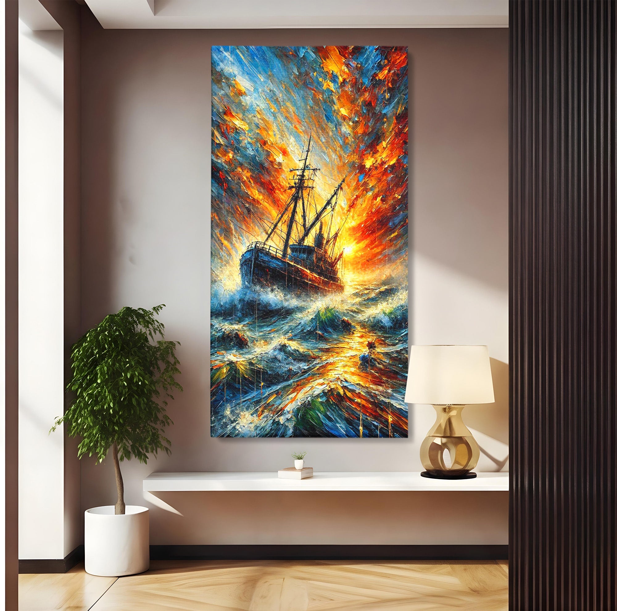 Tablou Canvas Premium LuxCanva® PI1230, Corabie In Furtuna, Nava, Mare, Furtuna, Peisaj Marin, Dramatic, Living, Culori Vibrante