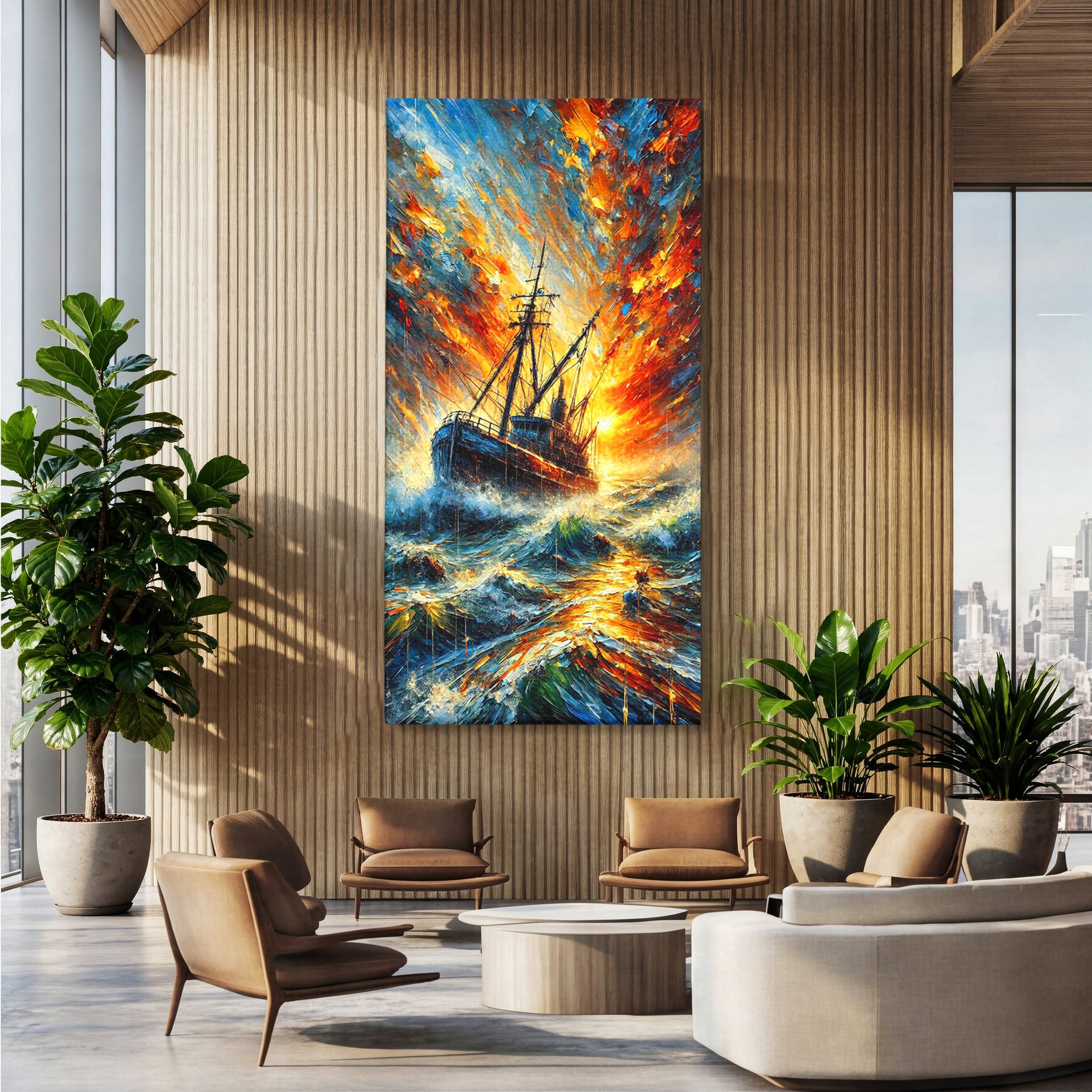 Tablou Canvas Premium LuxCanva® PI1230, Corabie In Furtuna, Nava, Mare, Furtuna, Peisaj Marin, Dramatic, Living, Culori Vibrante
