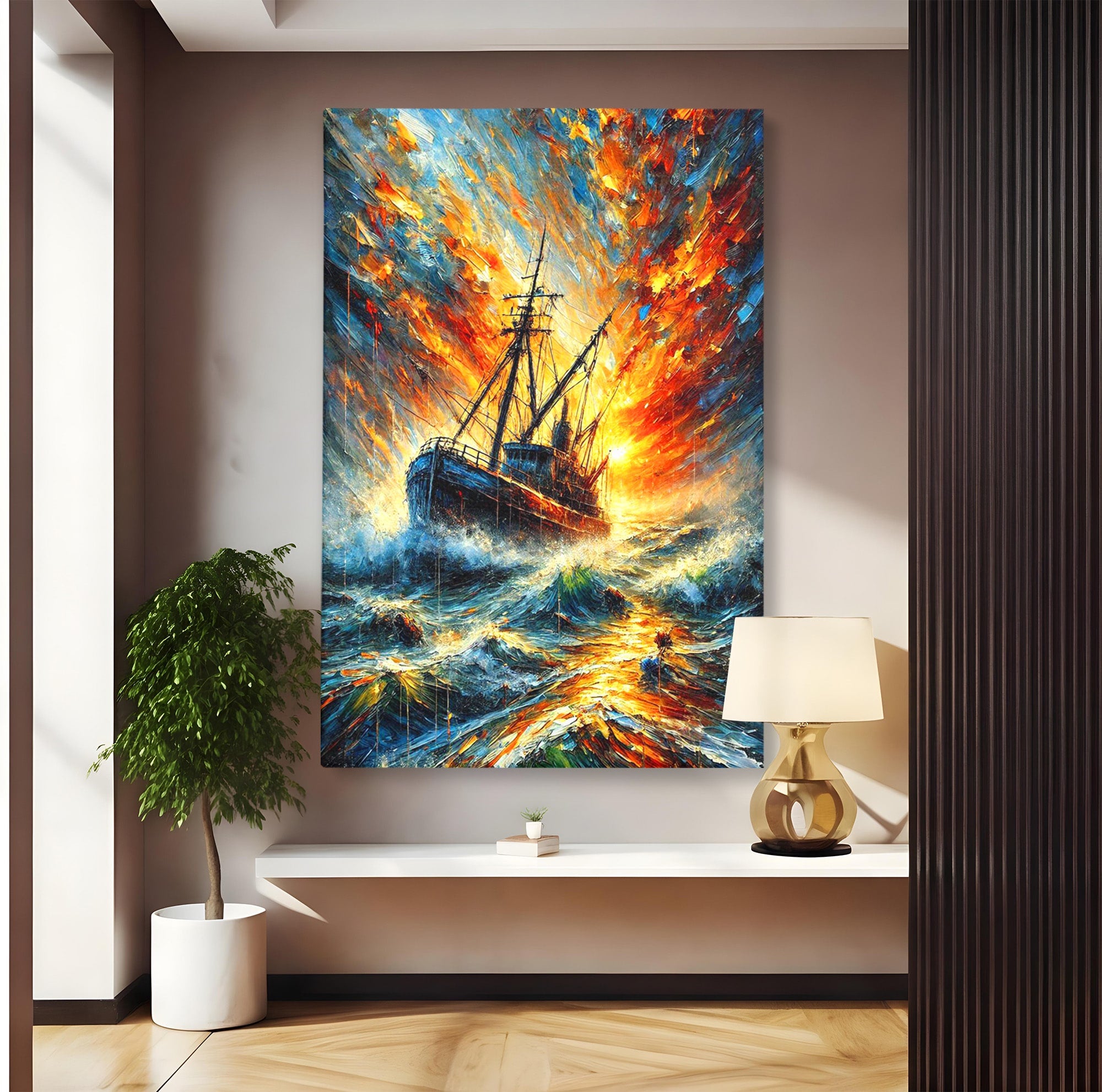 Tablou Canvas Premium LuxCanva® PI1230, Corabie In Furtuna, Nava, Mare, Furtuna, Peisaj Marin, Dramatic, Living, Culori Vibrante