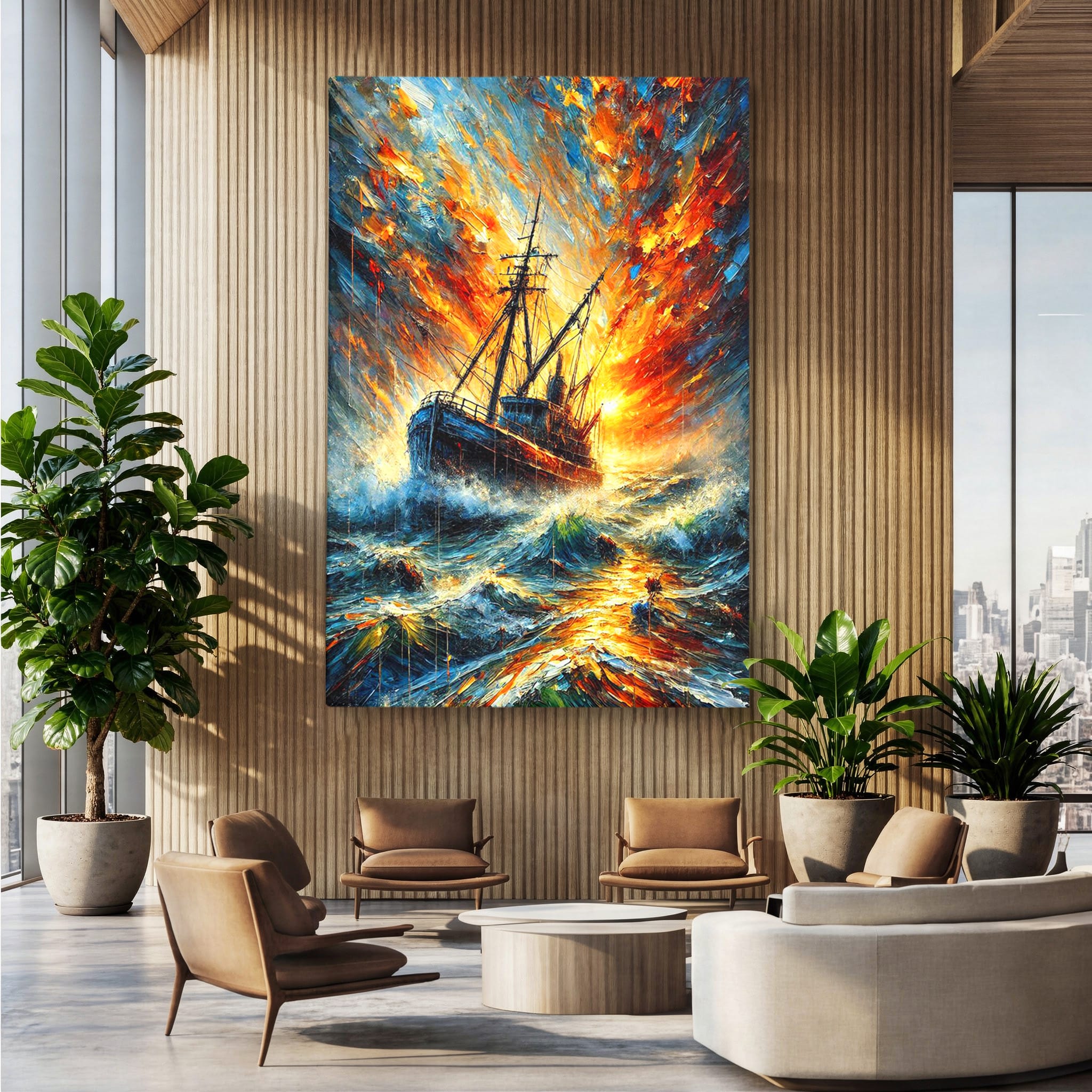 Tablou Canvas Premium LuxCanva® PI1230, Corabie In Furtuna, Nava, Mare, Furtuna, Peisaj Marin, Dramatic, Living, Culori Vibrante