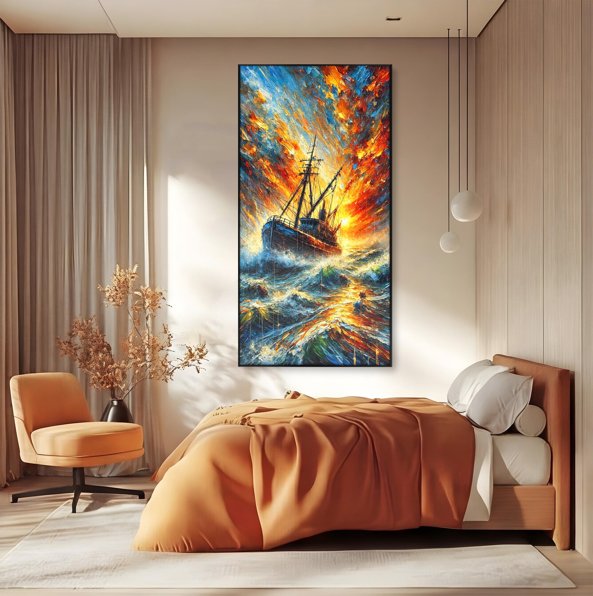 Tablou Canvas Premium LuxCanva® PI1230, Corabie In Furtuna, Nava, Mare, Furtuna, Peisaj Marin, Dramatic, Living, Culori Vibrante
