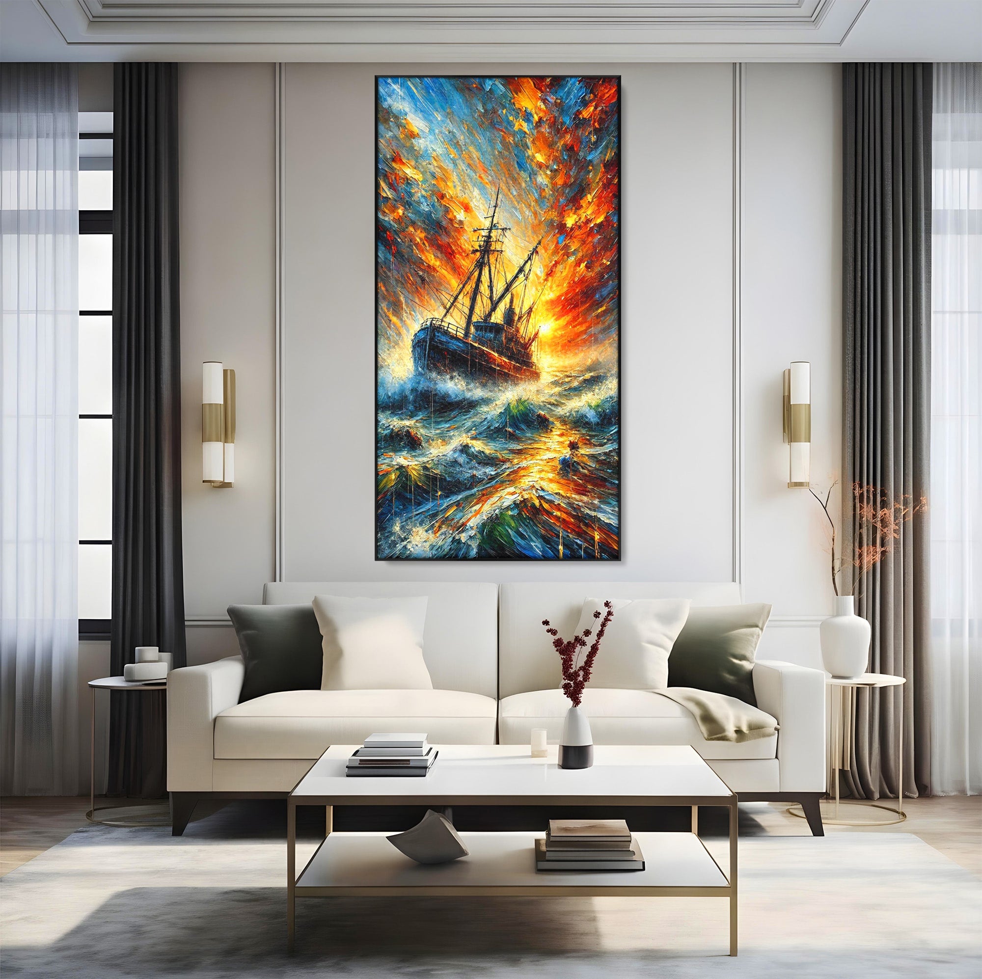 Tablou Canvas Premium LuxCanva® PI1230, Corabie In Furtuna, Nava, Mare, Furtuna, Peisaj Marin, Dramatic, Living, Culori Vibrante