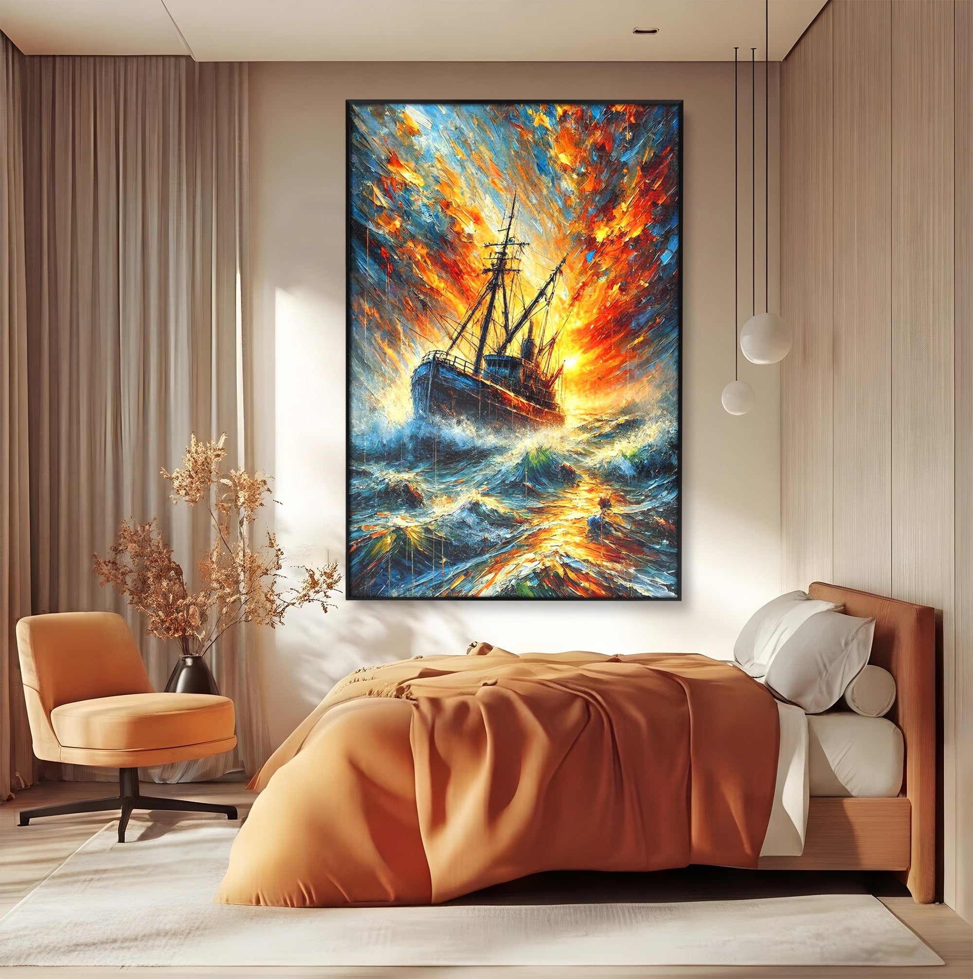 Tablou Canvas Premium LuxCanva® PI1230, Corabie In Furtuna, Nava, Mare, Furtuna, Peisaj Marin, Dramatic, Living, Culori Vibrante