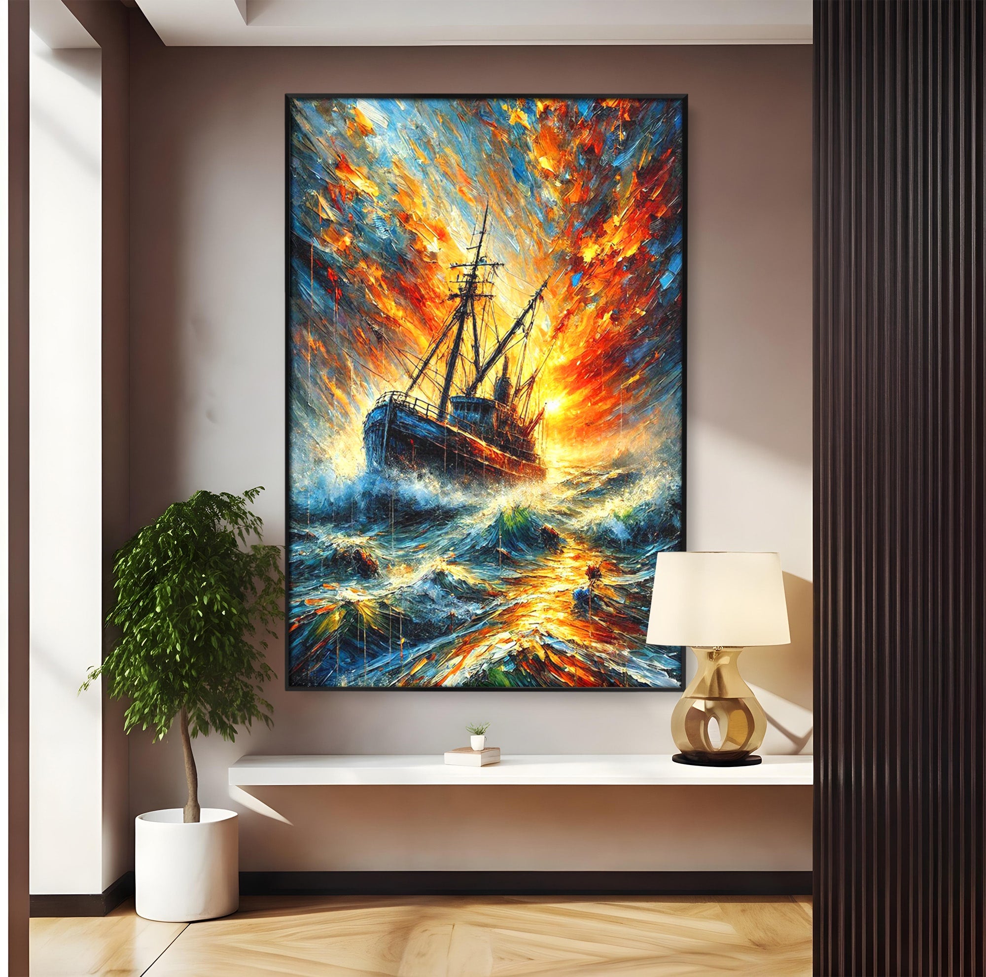 Tablou Canvas Premium LuxCanva® PI1230, Corabie In Furtuna, Nava, Mare, Furtuna, Peisaj Marin, Dramatic, Living, Culori Vibrante