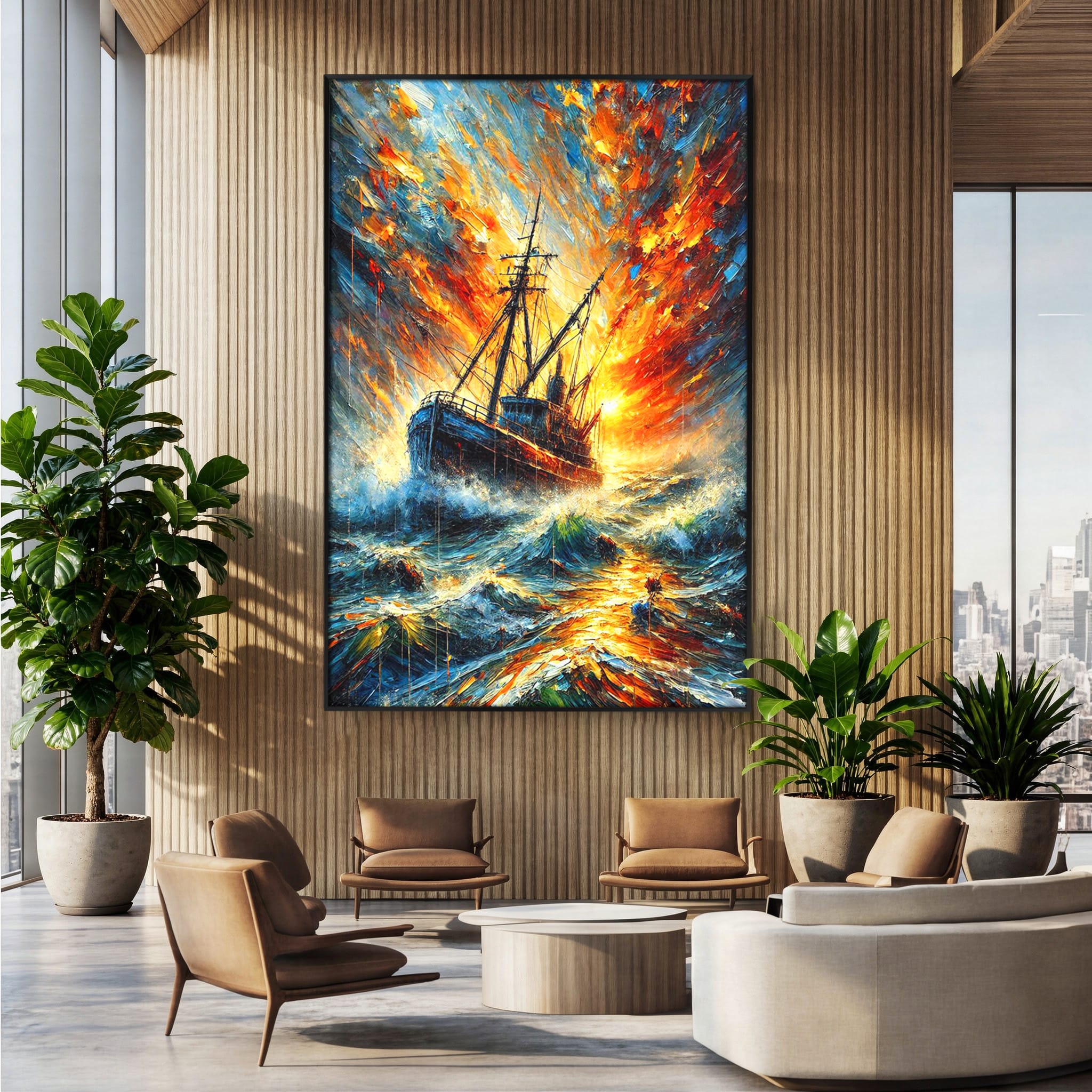 Tablou Canvas Premium LuxCanva® PI1230, Corabie In Furtuna, Nava, Mare, Furtuna, Peisaj Marin, Dramatic, Living, Culori Vibrante