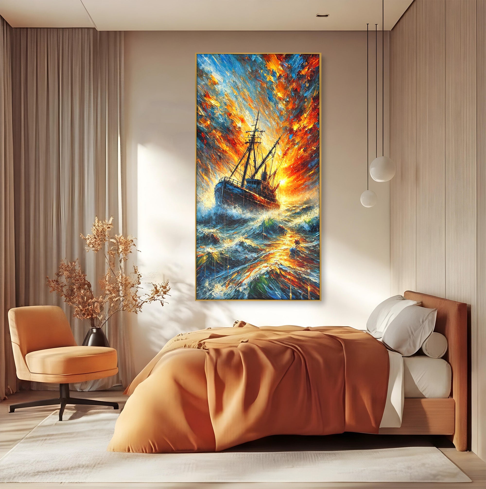 Tablou Canvas Premium LuxCanva® PI1230, Corabie In Furtuna, Nava, Mare, Furtuna, Peisaj Marin, Dramatic, Living, Culori Vibrante