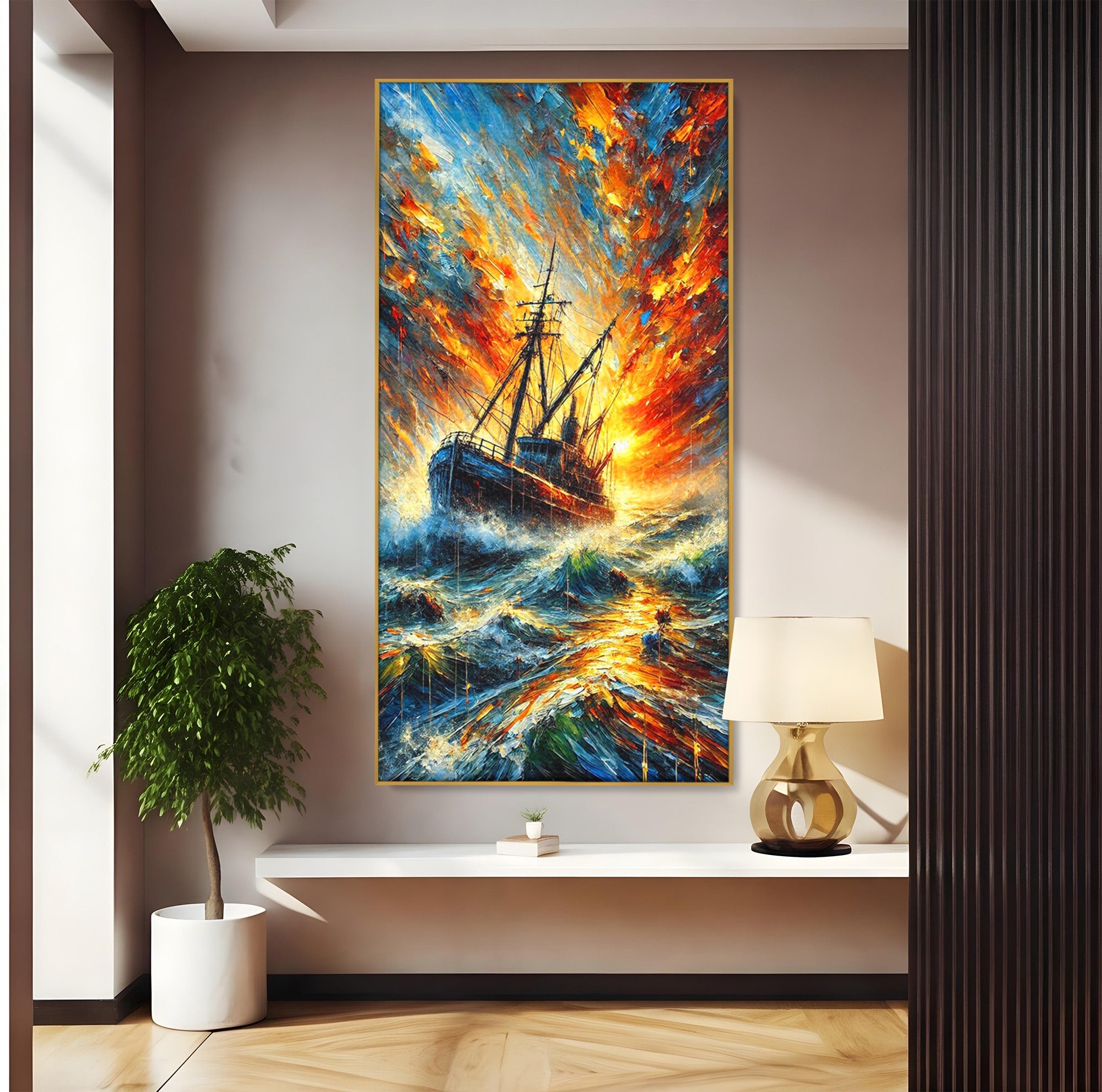 Tablou Canvas Premium LuxCanva® PI1230, Corabie In Furtuna, Nava, Mare, Furtuna, Peisaj Marin, Dramatic, Living, Culori Vibrante