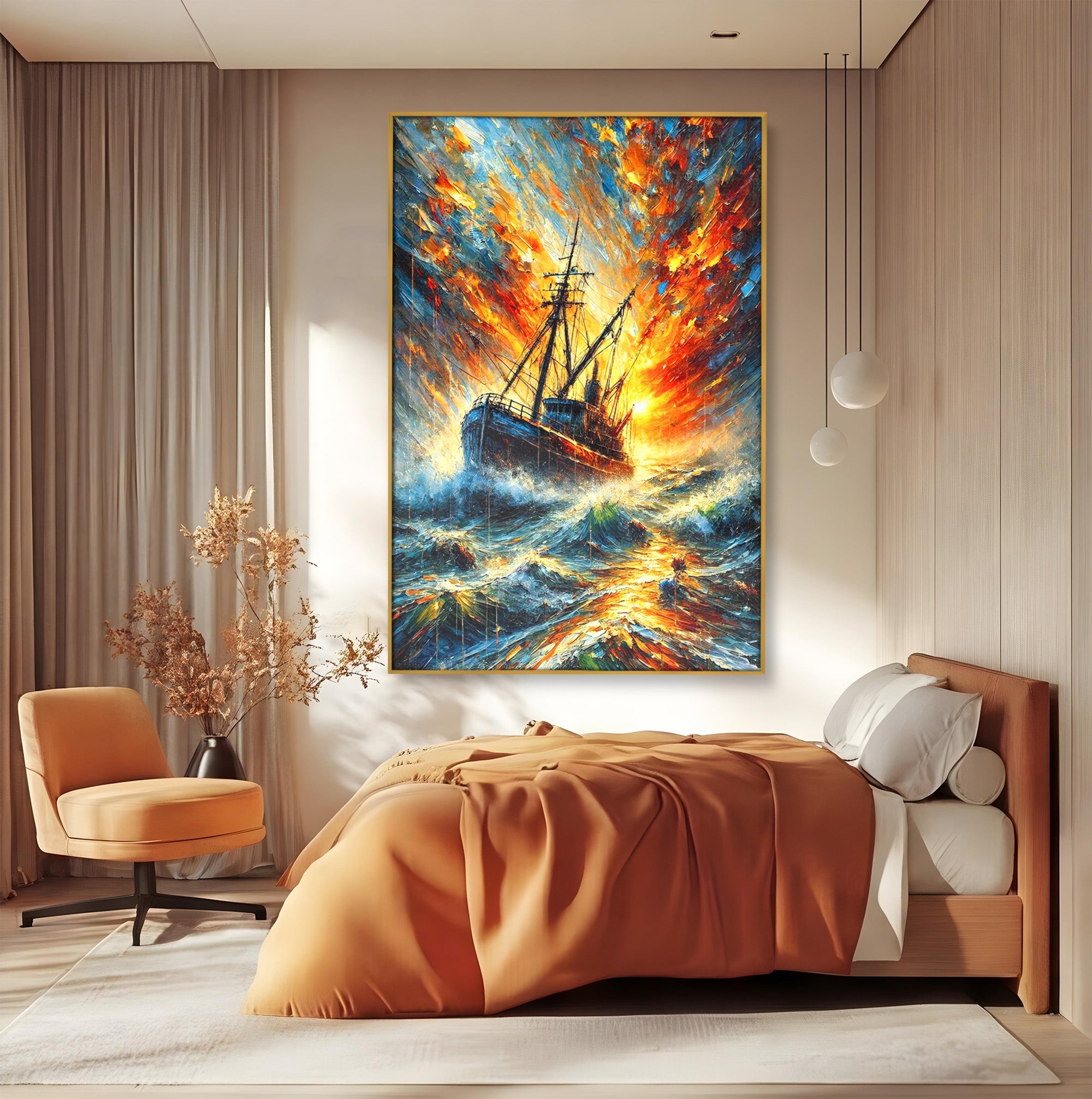 Tablou Canvas Premium LuxCanva® PI1230, Corabie In Furtuna, Nava, Mare, Furtuna, Peisaj Marin, Dramatic, Living, Culori Vibrante