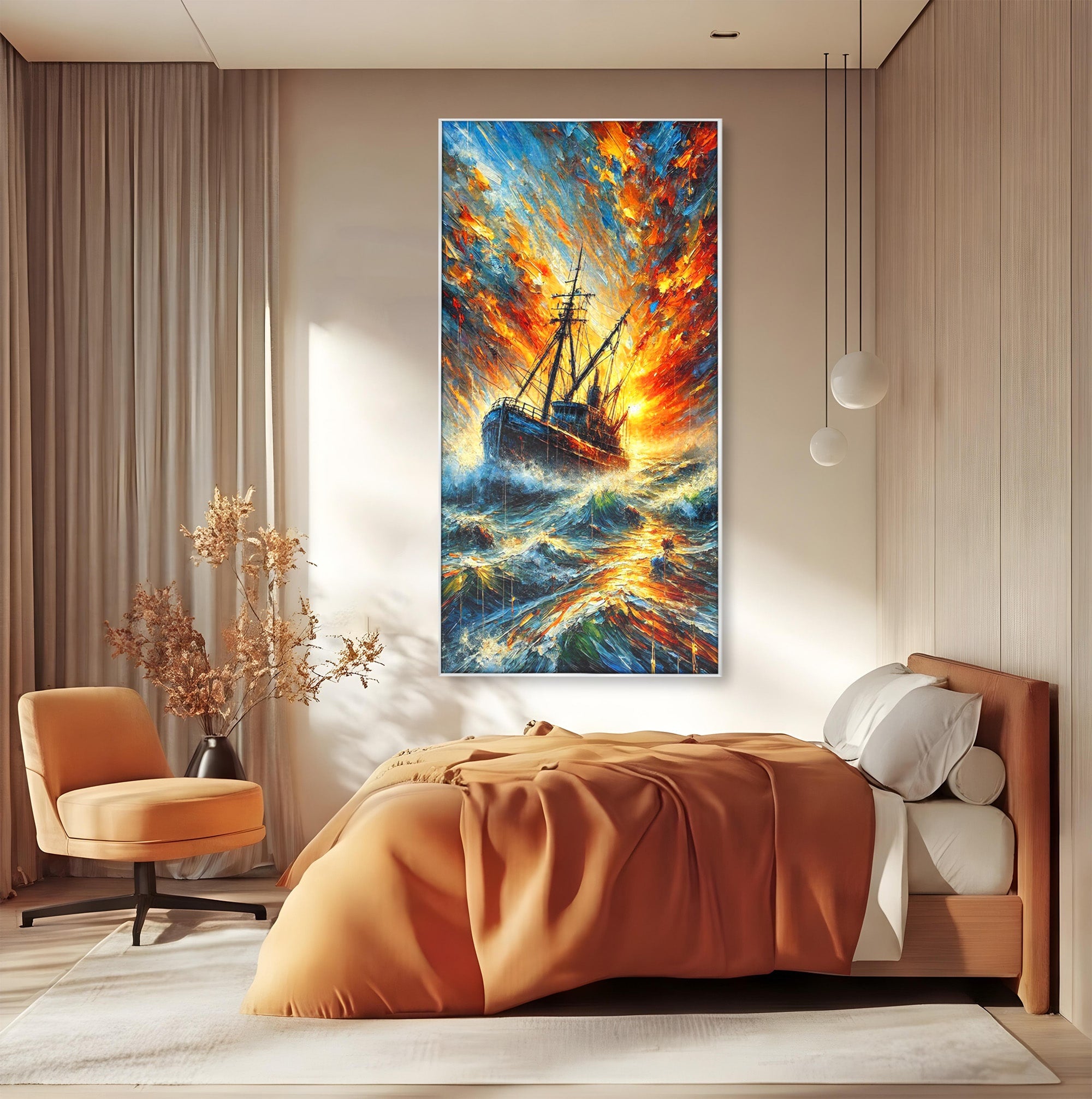 Tablou Canvas Premium LuxCanva® PI1230, Corabie In Furtuna, Nava, Mare, Furtuna, Peisaj Marin, Dramatic, Living, Culori Vibrante