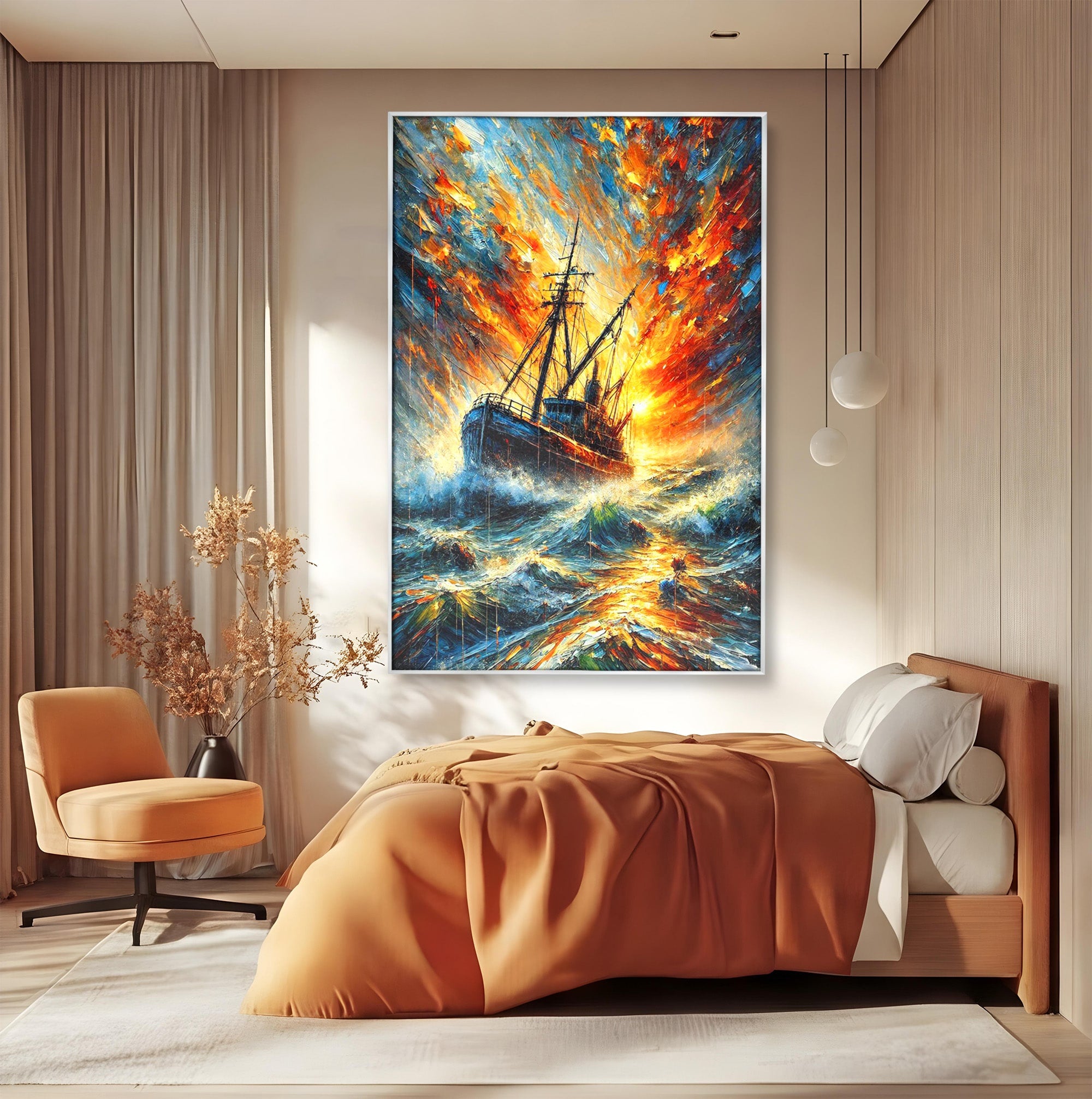 Tablou Canvas Premium LuxCanva® PI1230, Corabie In Furtuna, Nava, Mare, Furtuna, Peisaj Marin, Dramatic, Living, Culori Vibrante