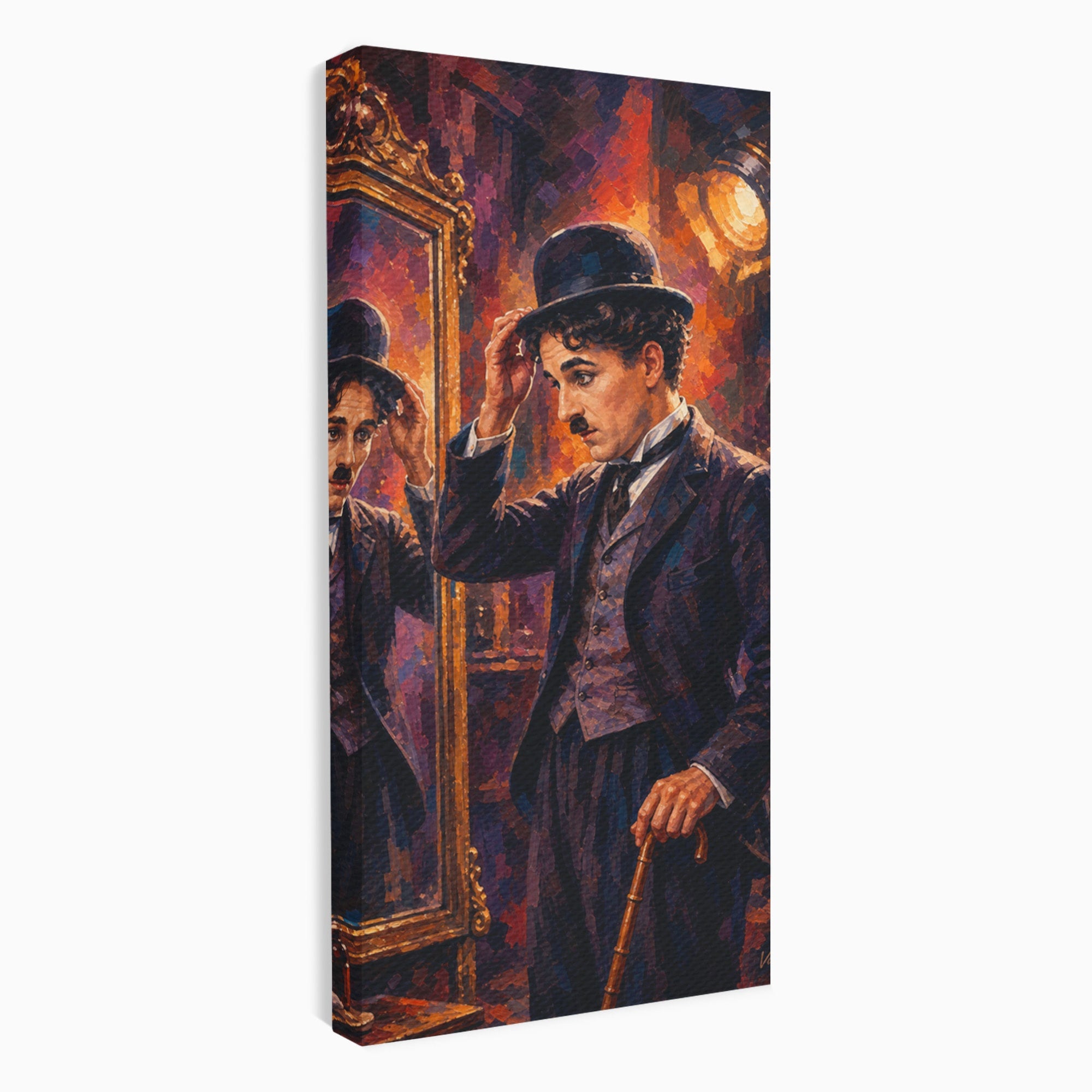 Tablou Canvas Premium LuxCanva® PI1231, Reflexia Lui Chaplin, Charlie, Reflexie, Vintage, Living, Portret, Arta, Clasic, Culori Vibrante