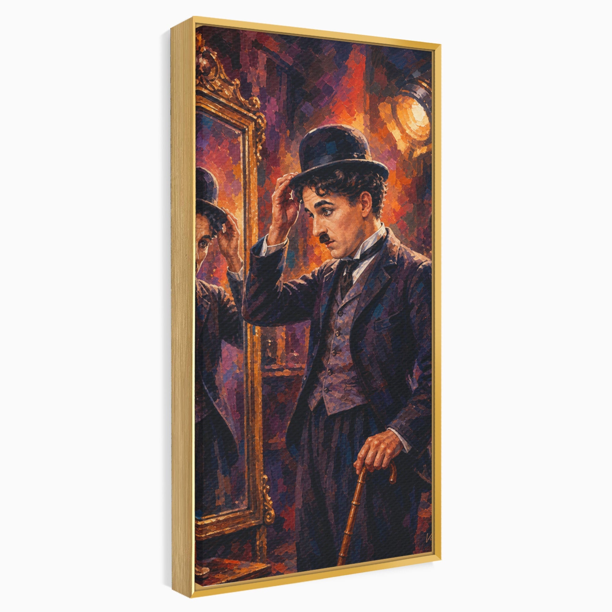 Tablou Canvas Premium LuxCanva® PI1231, Reflexia Lui Chaplin, Charlie, Reflexie, Vintage, Living, Portret, Arta, Clasic, Culori Vibrante