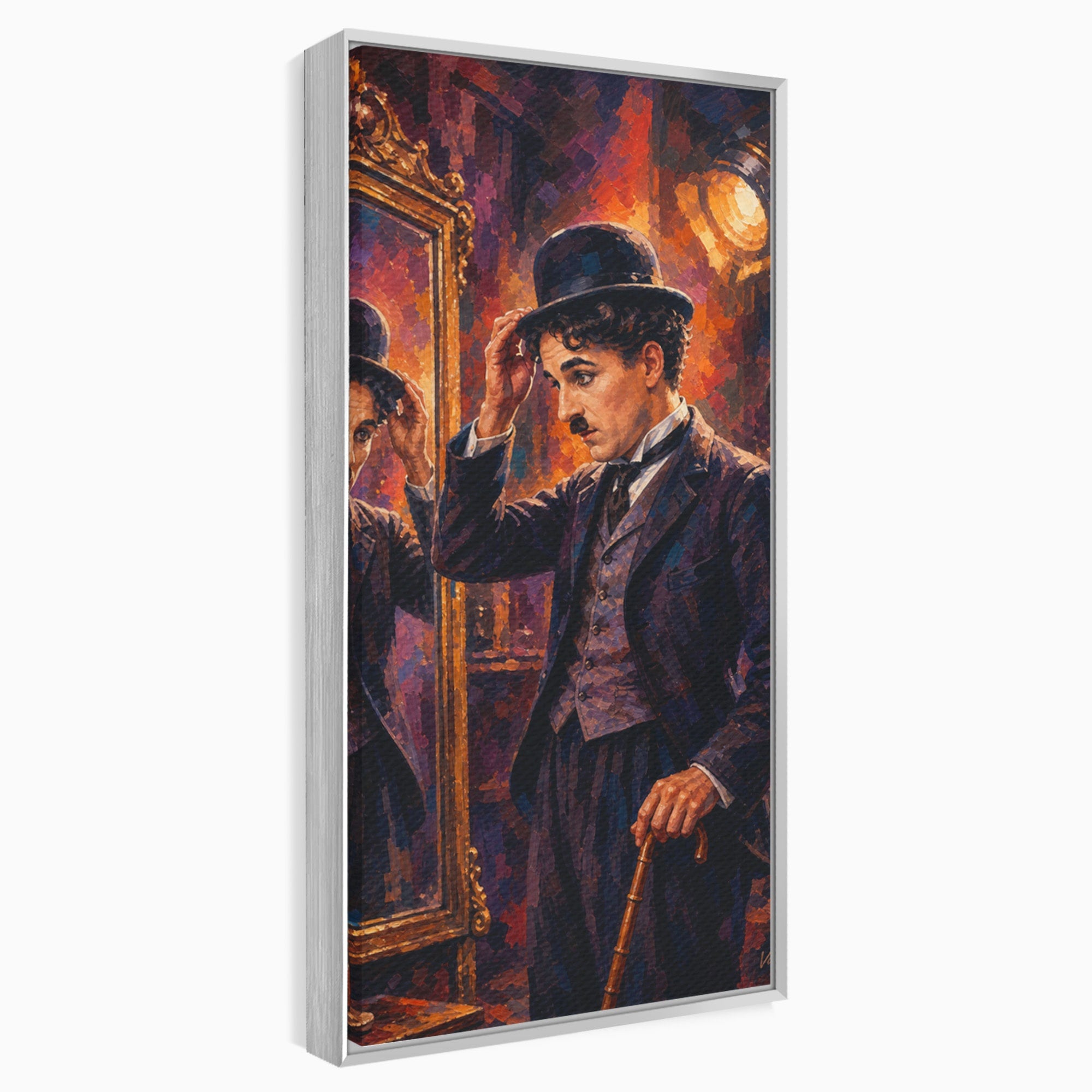 Tablou Canvas Premium LuxCanva® PI1231, Reflexia Lui Chaplin, Charlie, Reflexie, Vintage, Living, Portret, Arta, Clasic, Culori Vibrante