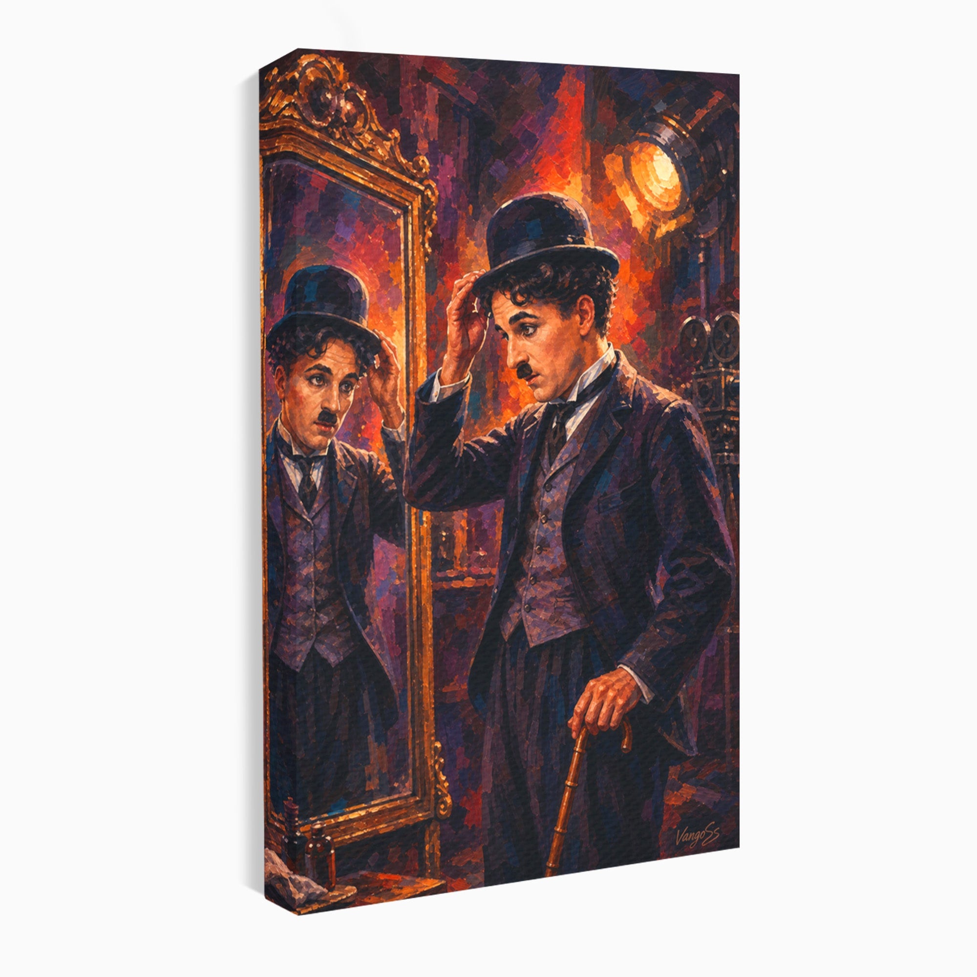 Tablou Canvas Premium LuxCanva® PI1231, Reflexia Lui Chaplin, Charlie, Reflexie, Vintage, Living, Portret, Arta, Clasic, Culori Vibrante