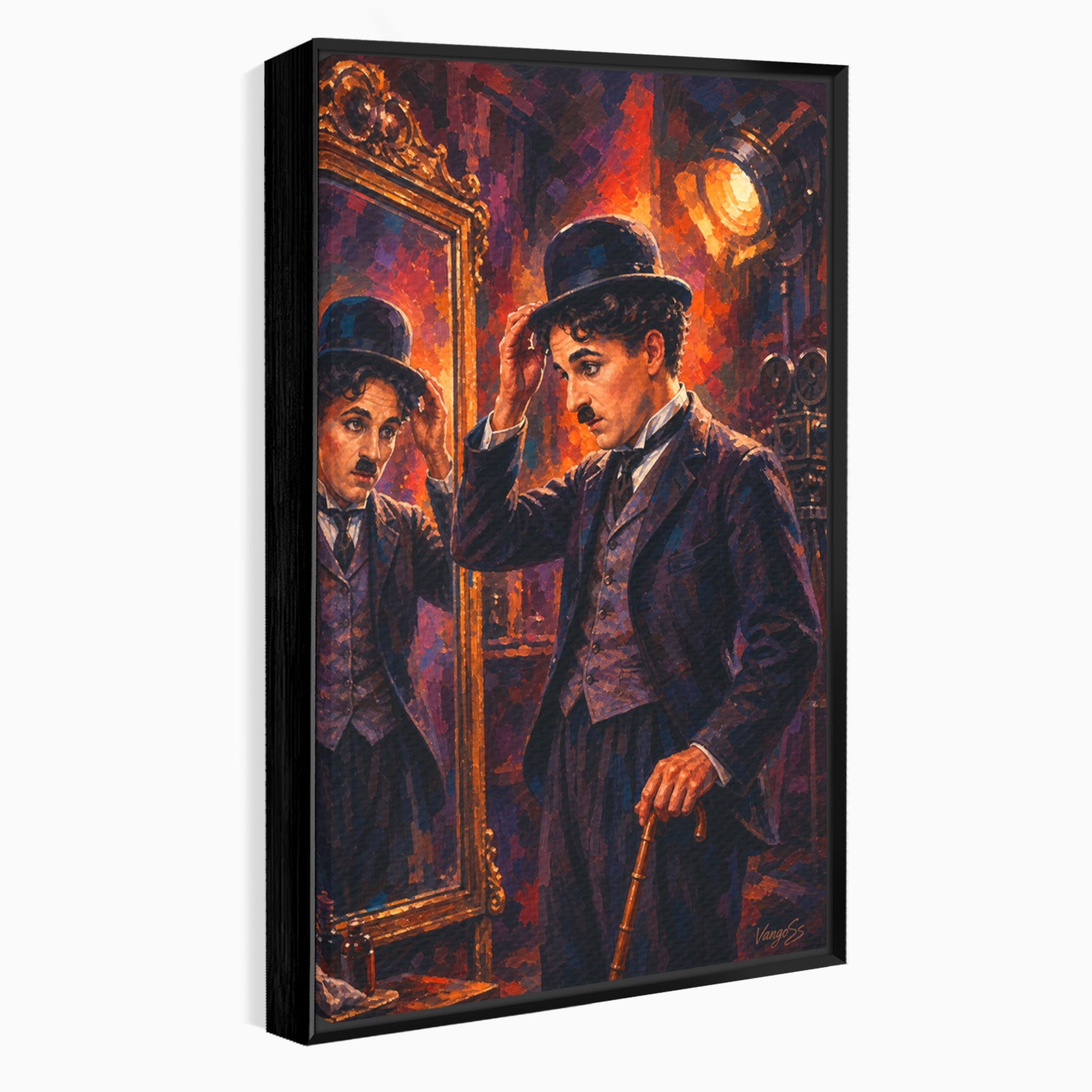 Tablou Canvas Premium LuxCanva® PI1231, Reflexia Lui Chaplin, Charlie, Reflexie, Vintage, Living, Portret, Arta, Clasic, Culori Vibrante