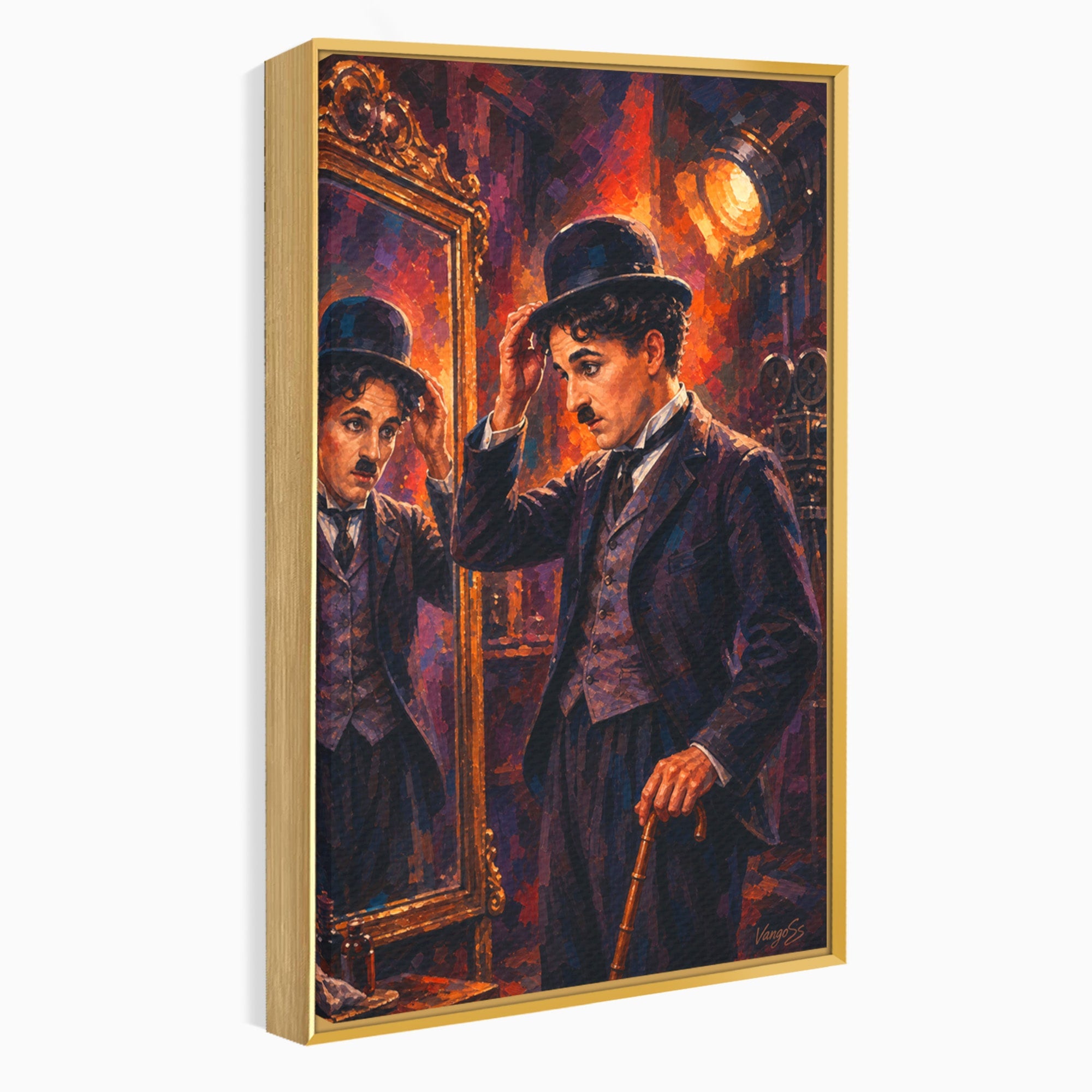 Tablou Canvas Premium LuxCanva® PI1231, Reflexia Lui Chaplin, Charlie, Reflexie, Vintage, Living, Portret, Arta, Clasic, Culori Vibrante
