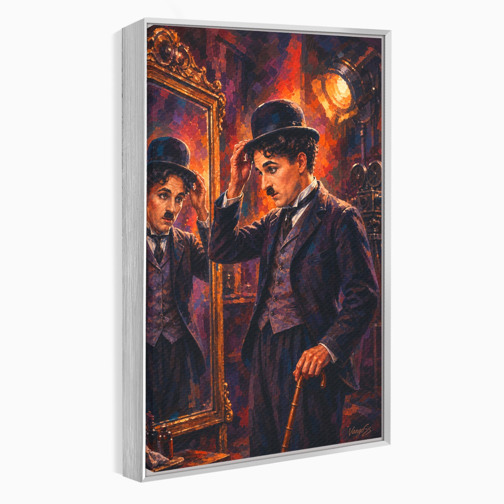 Tablou Canvas Premium LuxCanva® PI1231, Reflexia Lui Chaplin, Charlie, Reflexie, Vintage, Living, Portret, Arta, Clasic, Culori Vibrante