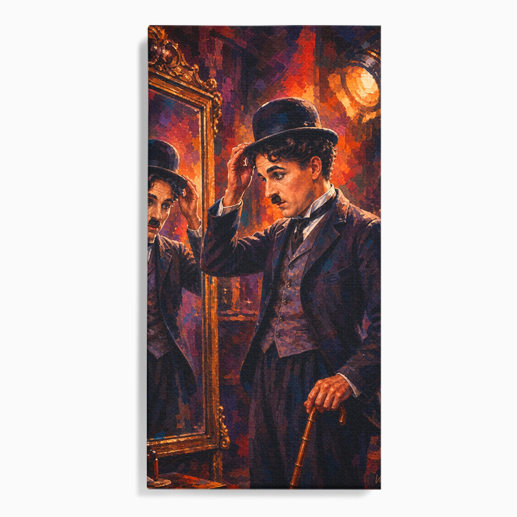 Tablou Canvas Premium LuxCanva® PI1231, Reflexia Lui Chaplin, Charlie, Reflexie, Vintage, Living, Portret, Arta, Clasic, Culori Vibrante