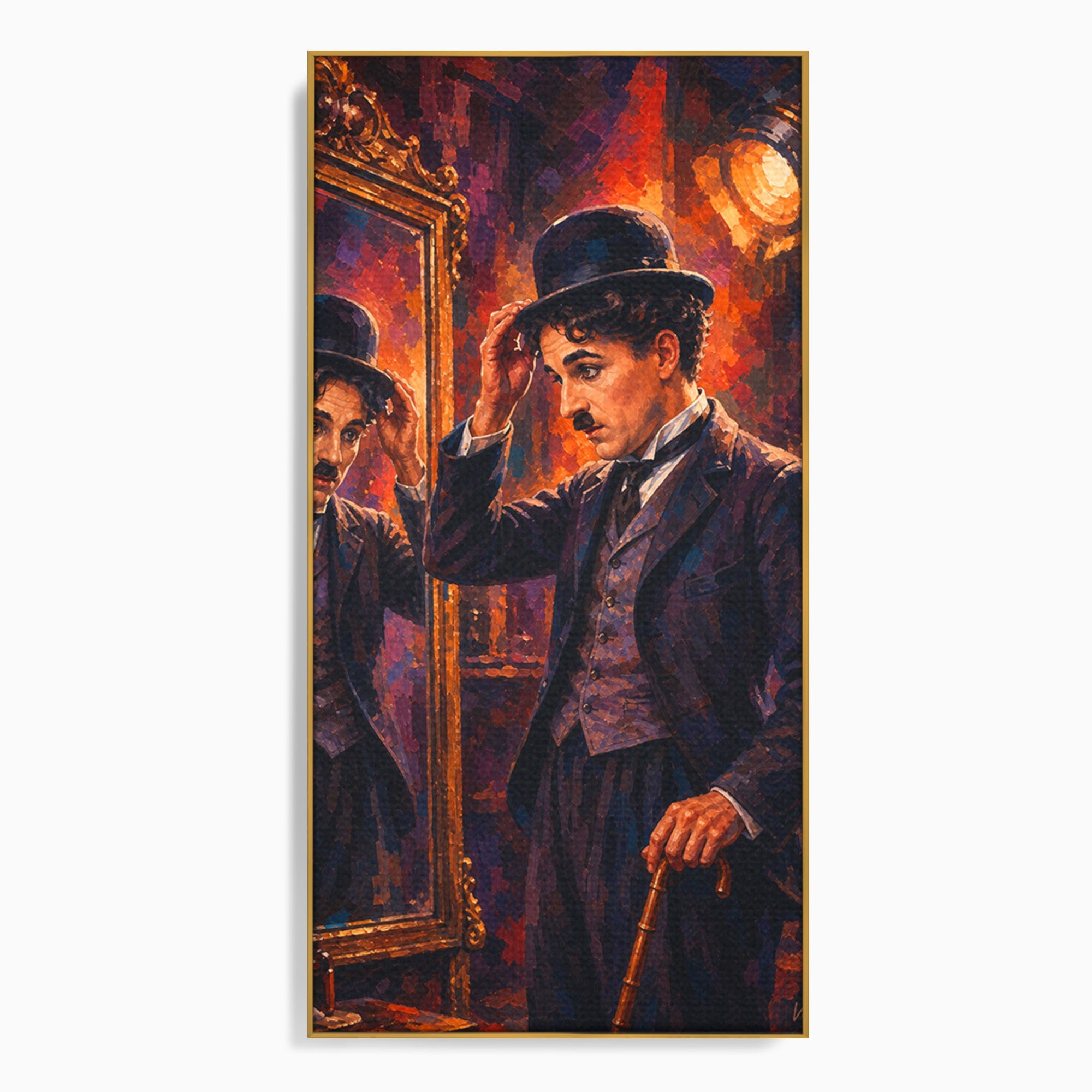 Tablou Canvas Premium LuxCanva® PI1231, Reflexia Lui Chaplin, Charlie, Reflexie, Vintage, Living, Portret, Arta, Clasic, Culori Vibrante