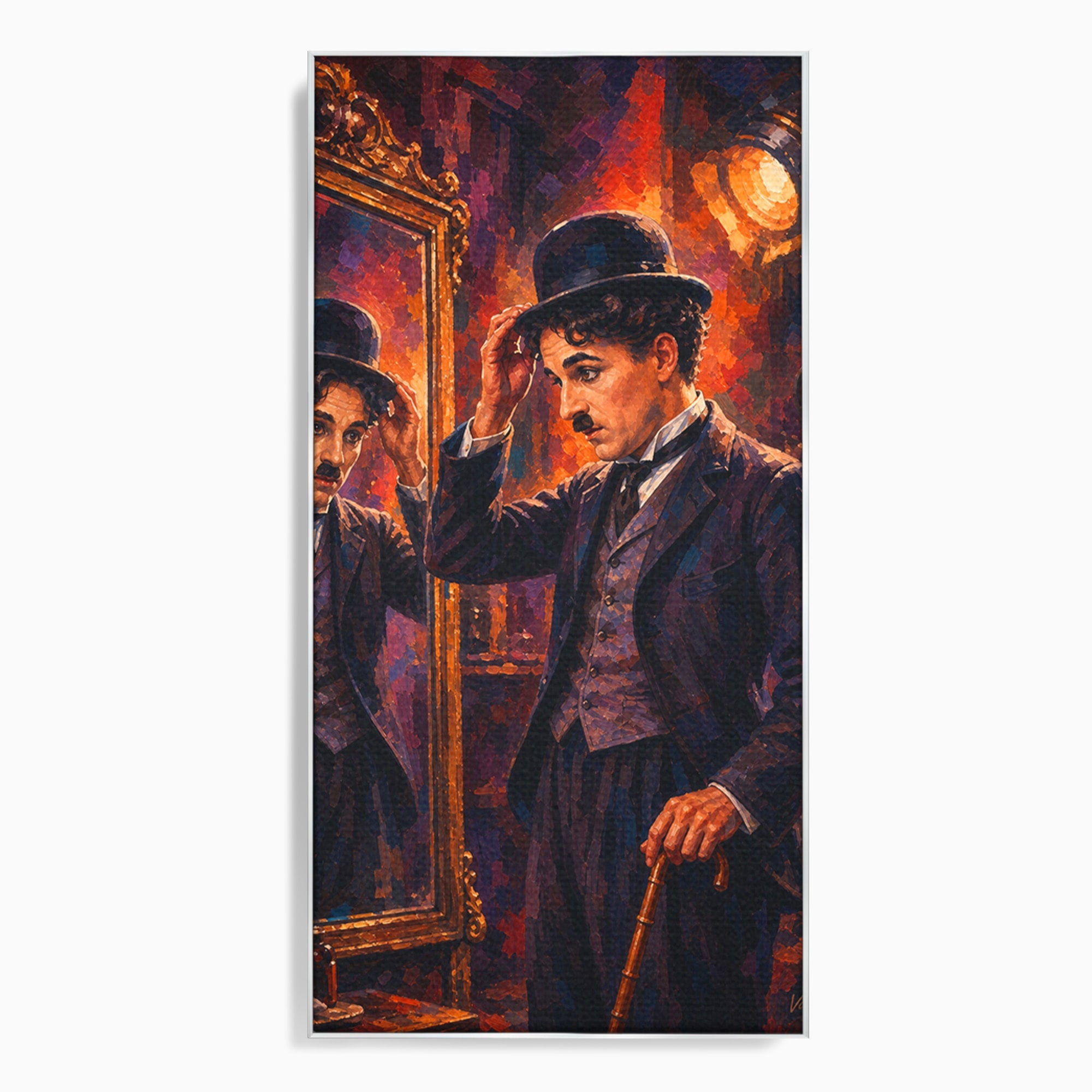Tablou Canvas Premium LuxCanva® PI1231, Reflexia Lui Chaplin, Charlie, Reflexie, Vintage, Living, Portret, Arta, Clasic, Culori Vibrante