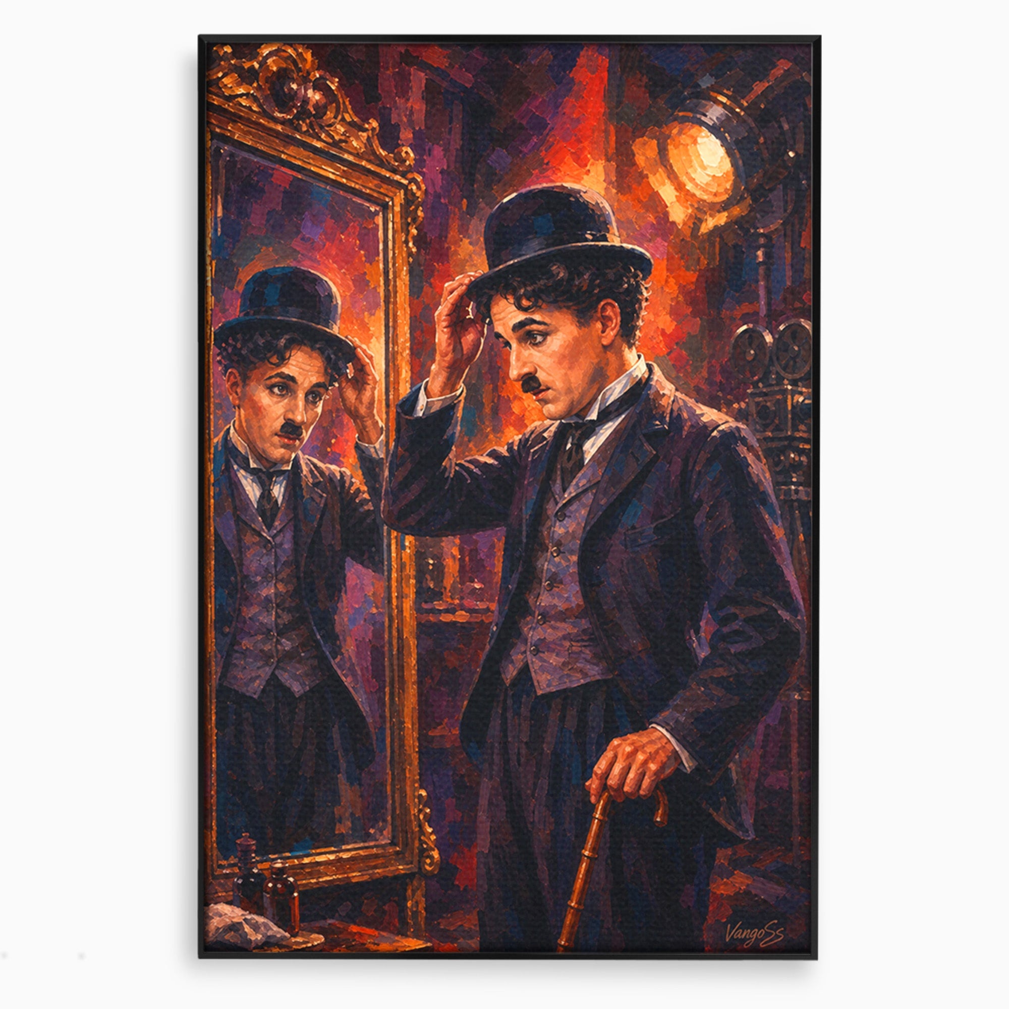 Tablou Canvas Premium LuxCanva® PI1231, Reflexia Lui Chaplin, Charlie, Reflexie, Vintage, Living, Portret, Arta, Clasic, Culori Vibrante
