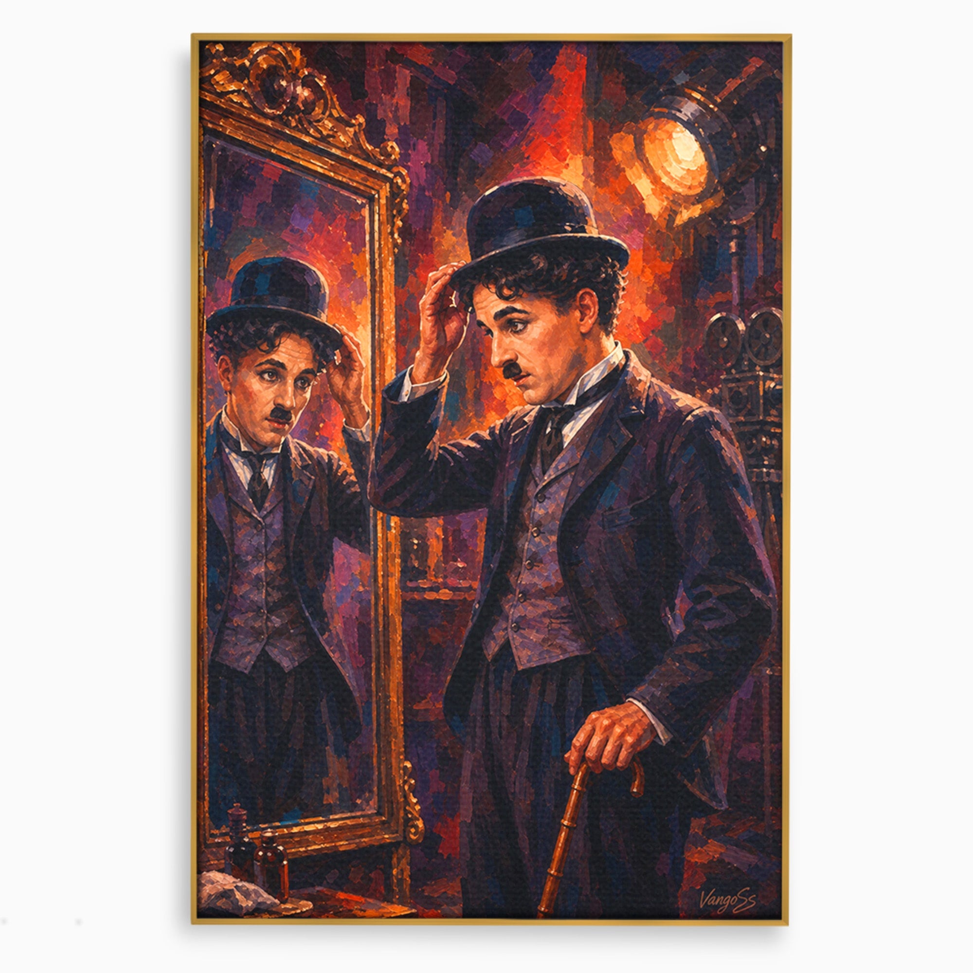 Tablou Canvas Premium LuxCanva® PI1231, Reflexia Lui Chaplin, Charlie, Reflexie, Vintage, Living, Portret, Arta, Clasic, Culori Vibrante