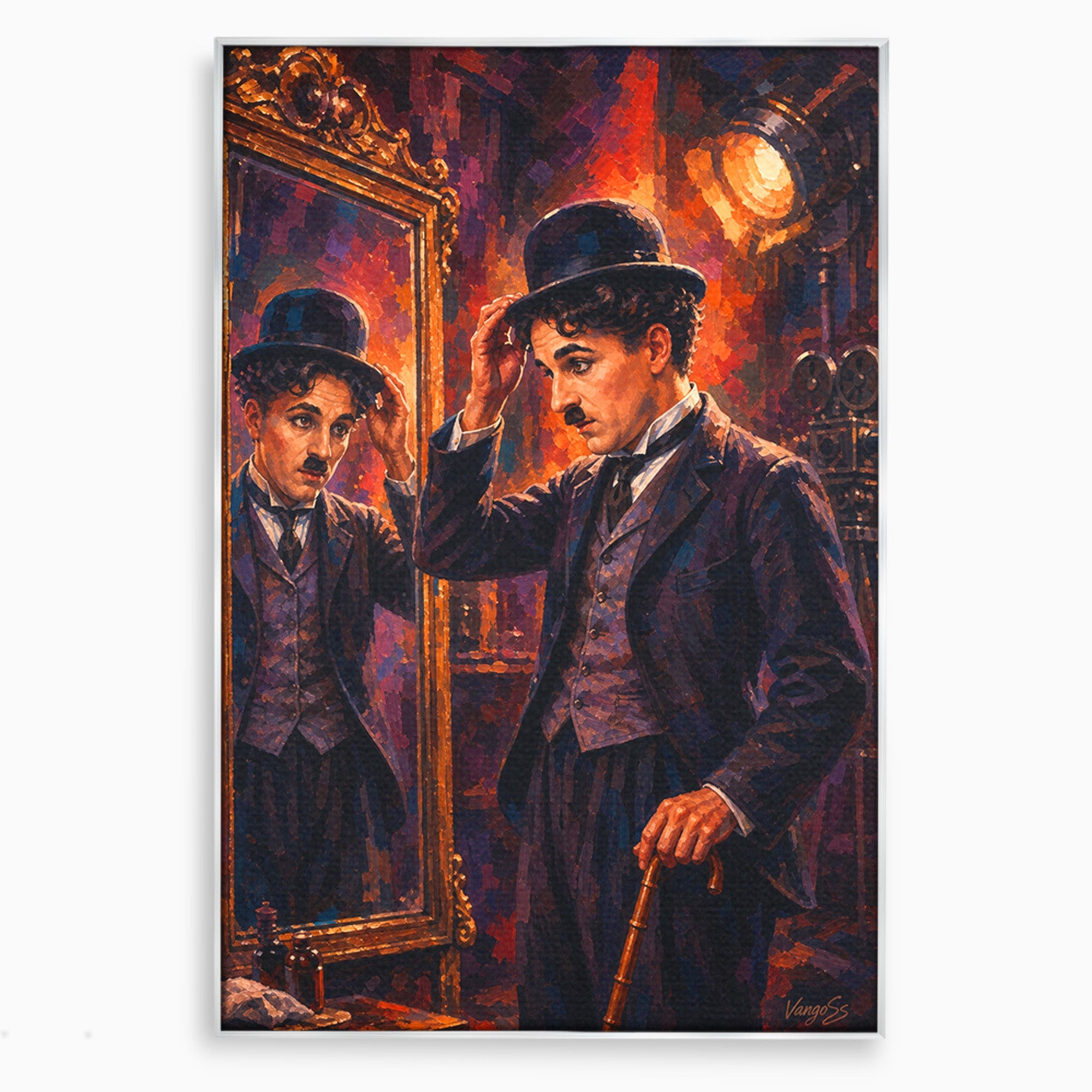 Tablou Canvas Premium LuxCanva® PI1231, Reflexia Lui Chaplin, Charlie, Reflexie, Vintage, Living, Portret, Arta, Clasic, Culori Vibrante