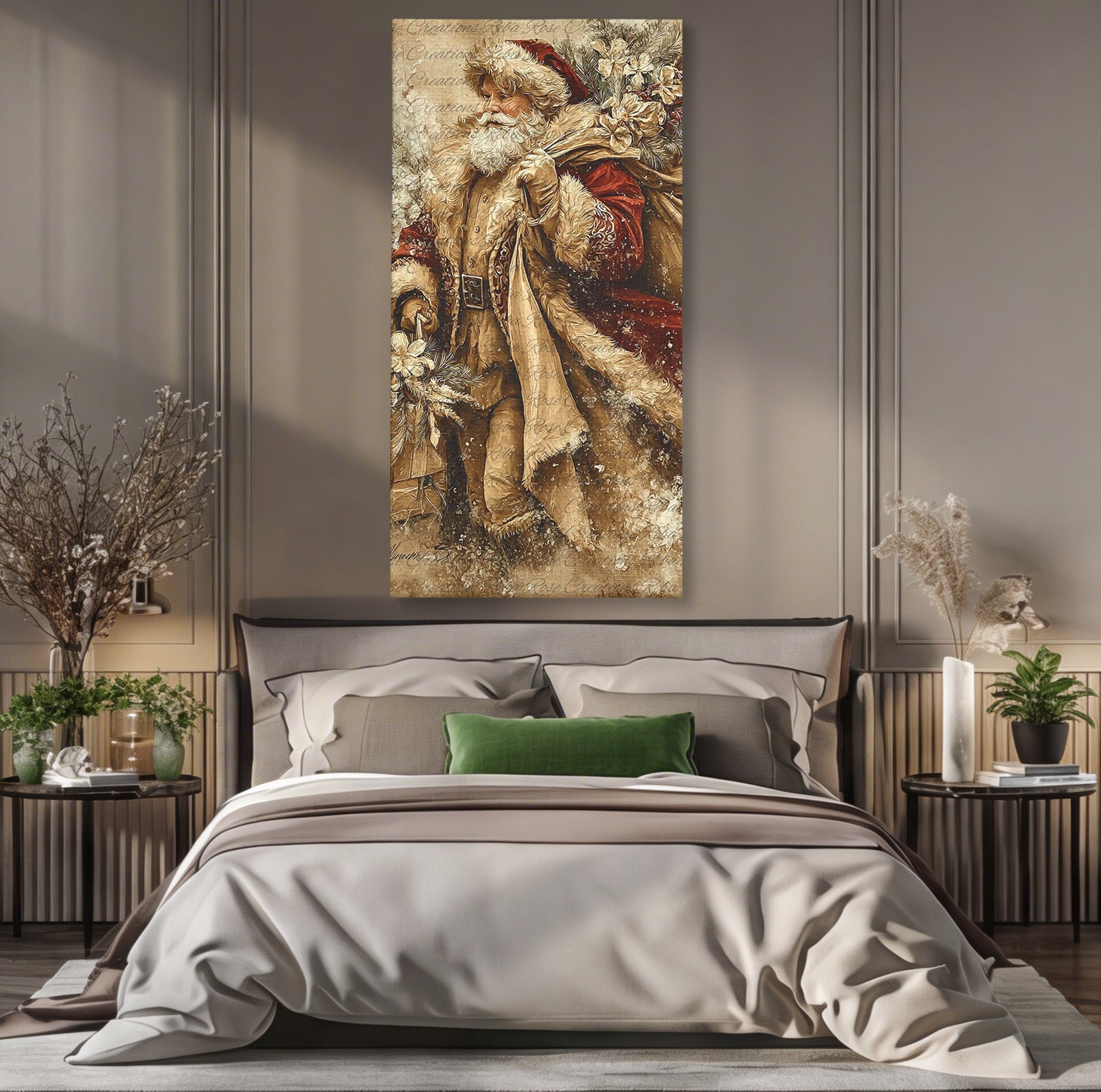 Tablou Canvas Premium LuxCanva® PI1232, Mos Craciun Cu Sacul De Cadouri, Santa Caus, Cadouri, Iarna, Sarbatoare, Living, Culori Vibrante
