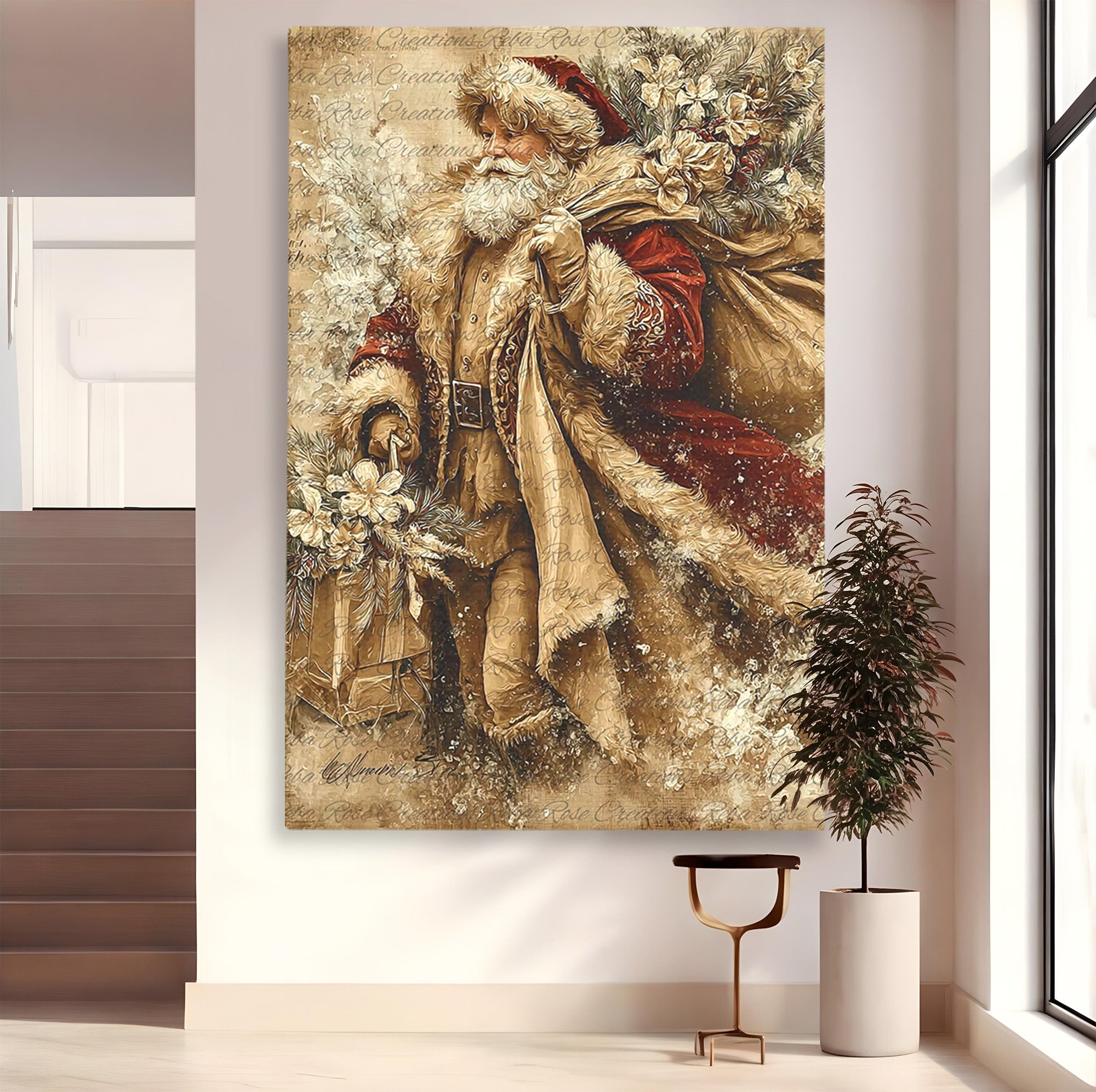 Tablou Canvas Premium LuxCanva® PI1232, Mos Craciun Cu Sacul De Cadouri, Santa Caus, Cadouri, Iarna, Sarbatoare, Living, Culori Vibrante