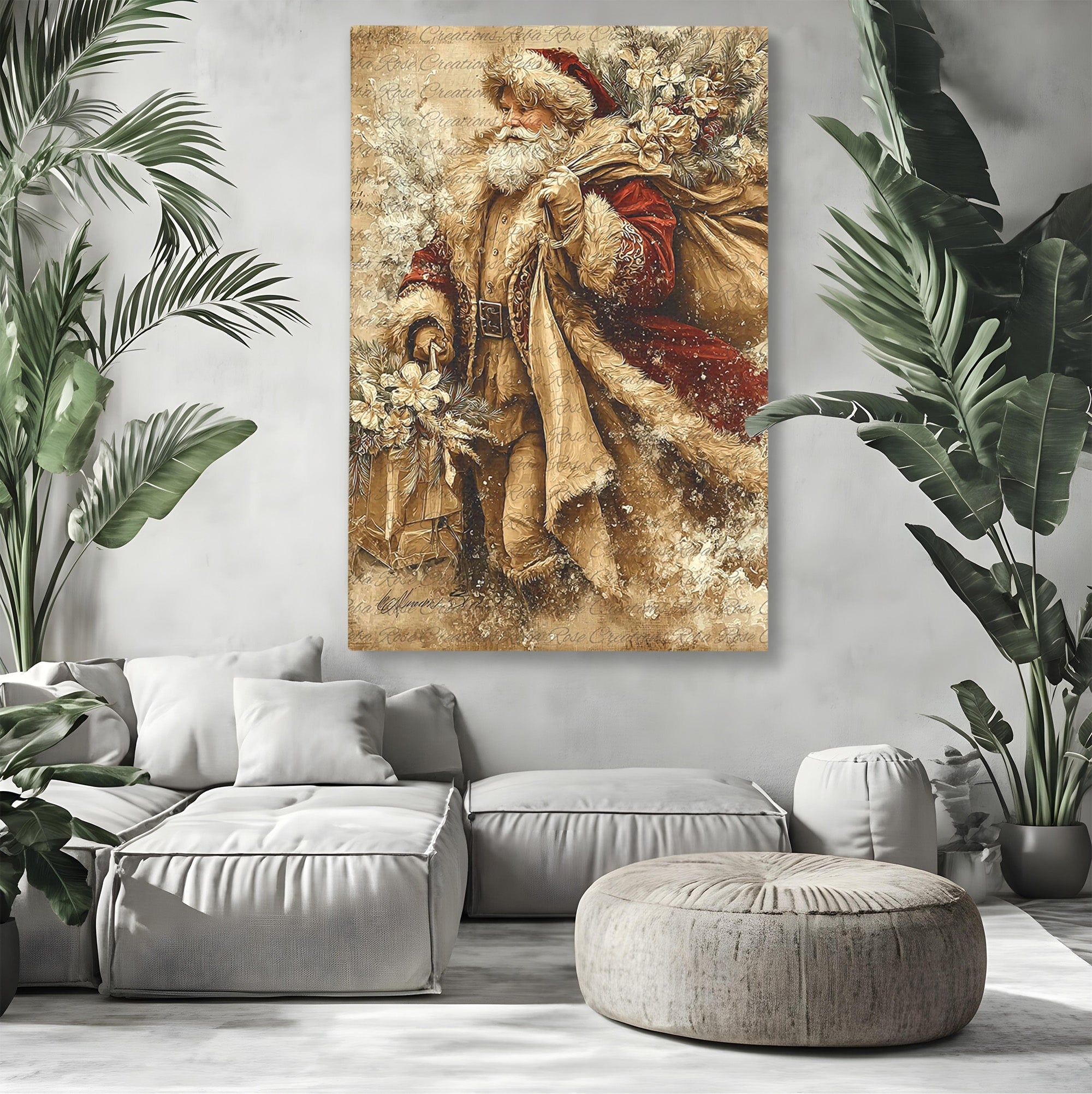 Tablou Canvas Premium LuxCanva® PI1232, Mos Craciun Cu Sacul De Cadouri, Santa Caus, Cadouri, Iarna, Sarbatoare, Living, Culori Vibrante