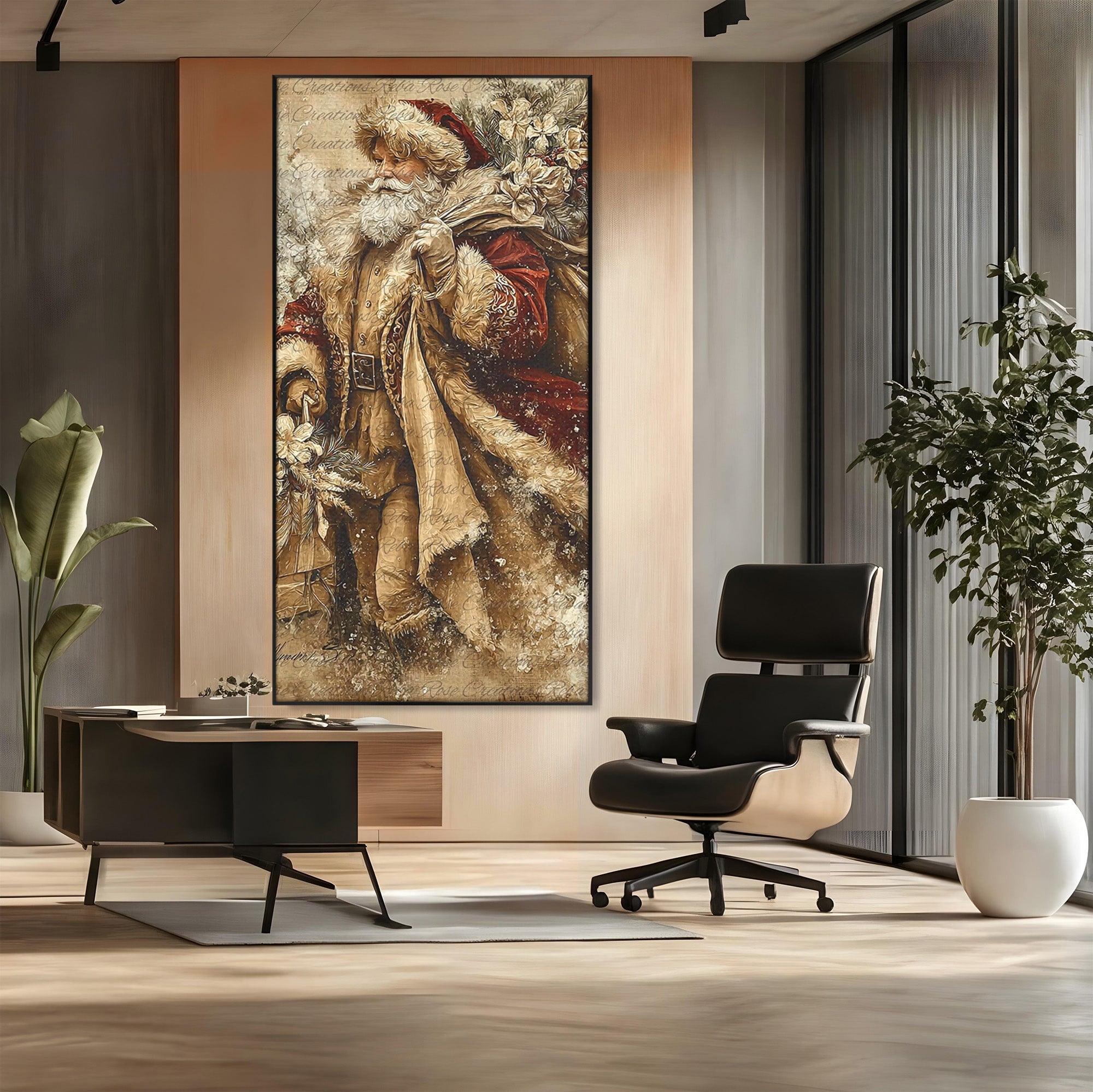 Tablou Canvas Premium LuxCanva® PI1232, Mos Craciun Cu Sacul De Cadouri, Santa Caus, Cadouri, Iarna, Sarbatoare, Living, Culori Vibrante