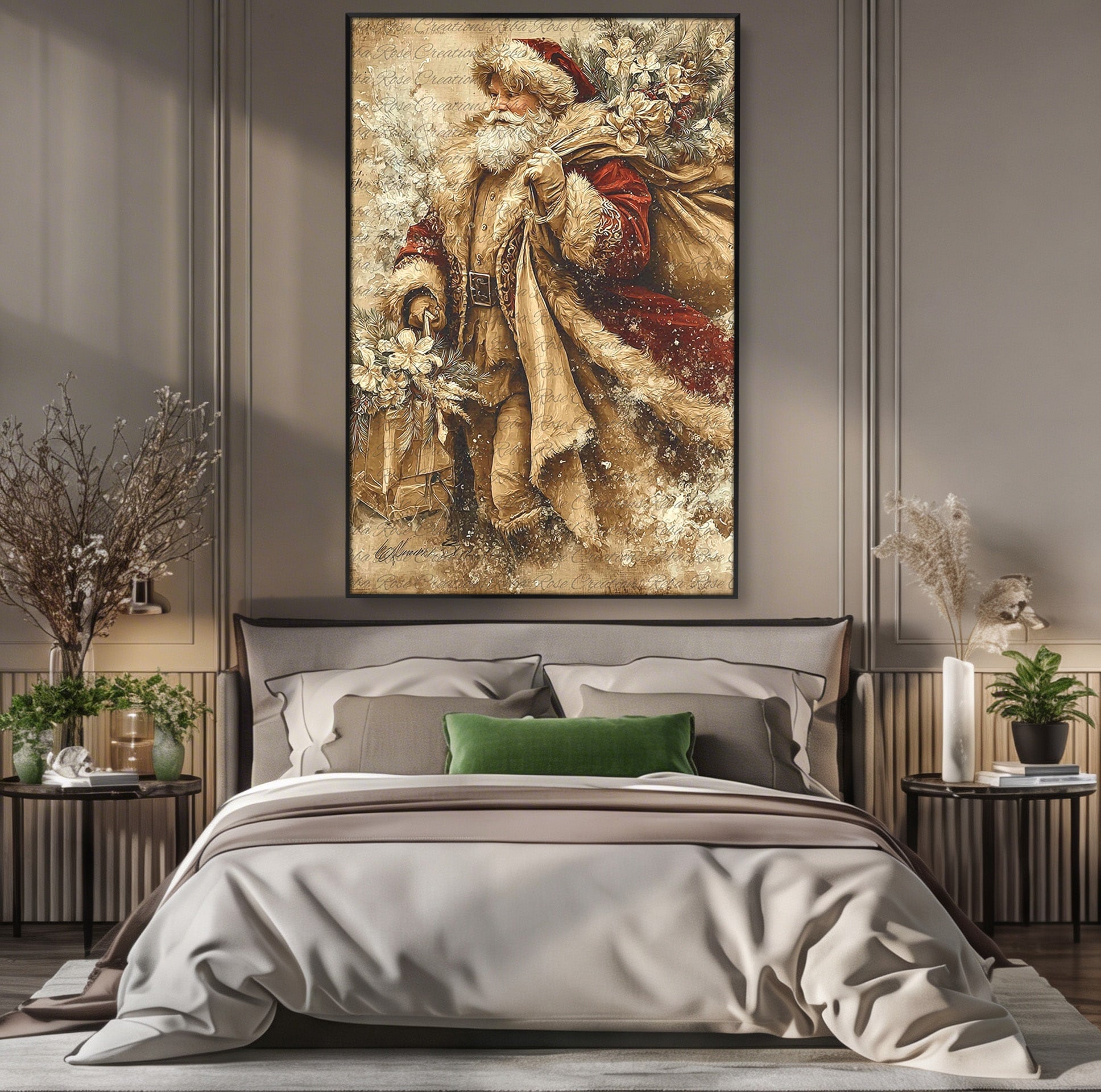 Tablou Canvas Premium LuxCanva® PI1232, Mos Craciun Cu Sacul De Cadouri, Santa Caus, Cadouri, Iarna, Sarbatoare, Living, Culori Vibrante