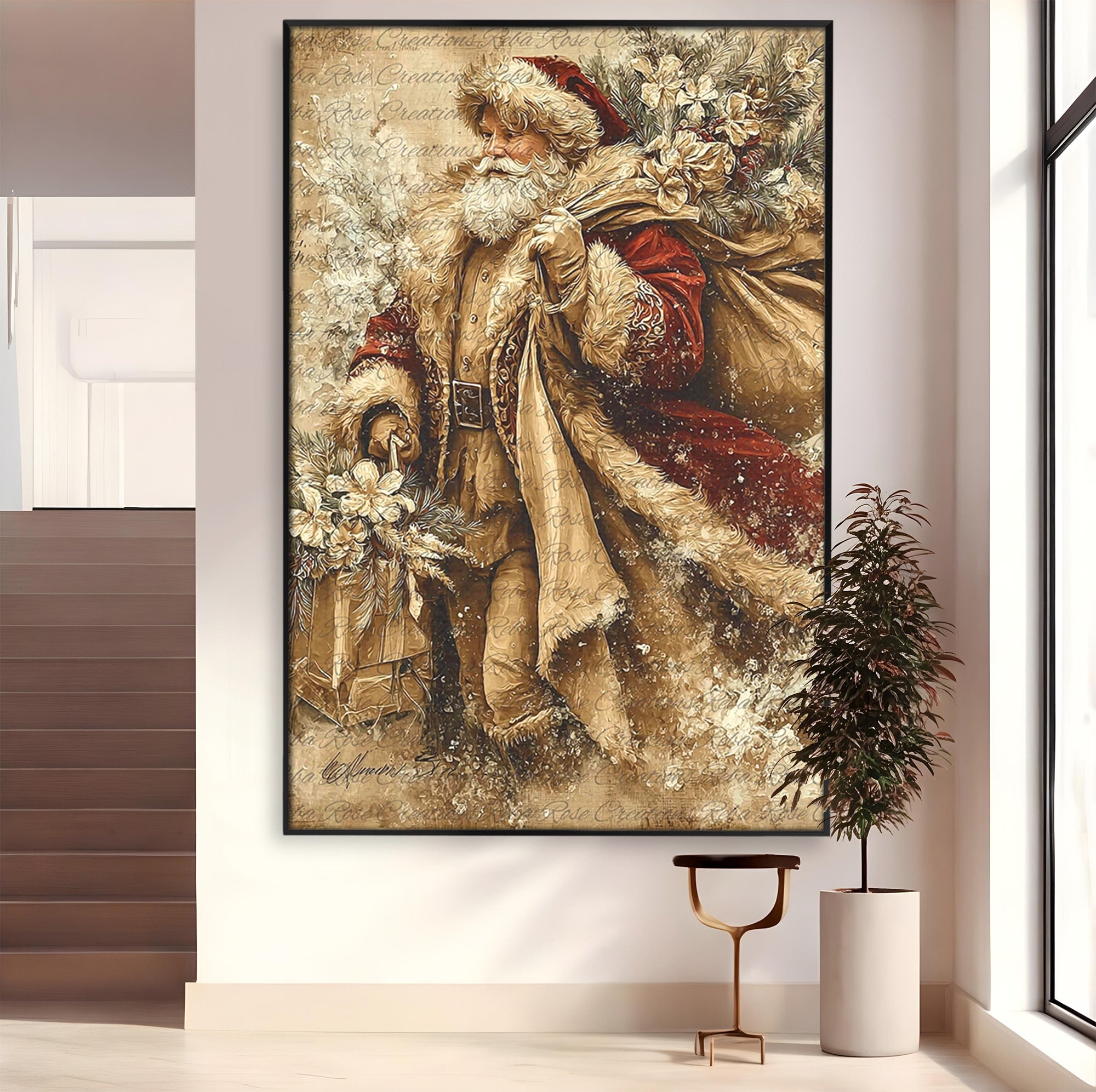 Tablou Canvas Premium LuxCanva® PI1232, Mos Craciun Cu Sacul De Cadouri, Santa Caus, Cadouri, Iarna, Sarbatoare, Living, Culori Vibrante
