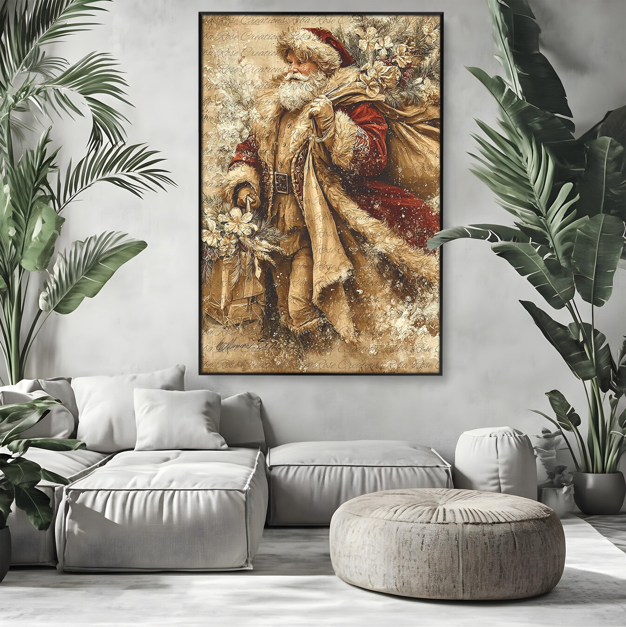 Tablou Canvas Premium LuxCanva® PI1232, Mos Craciun Cu Sacul De Cadouri, Santa Caus, Cadouri, Iarna, Sarbatoare, Living, Culori Vibrante