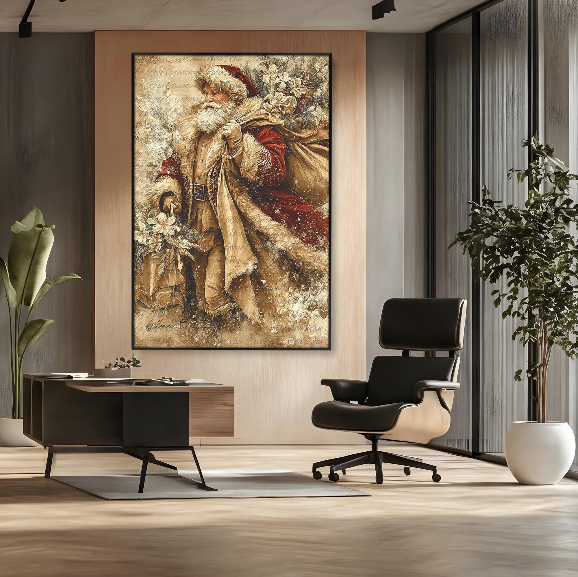 Tablou Canvas Premium LuxCanva® PI1232, Mos Craciun Cu Sacul De Cadouri, Santa Caus, Cadouri, Iarna, Sarbatoare, Living, Culori Vibrante