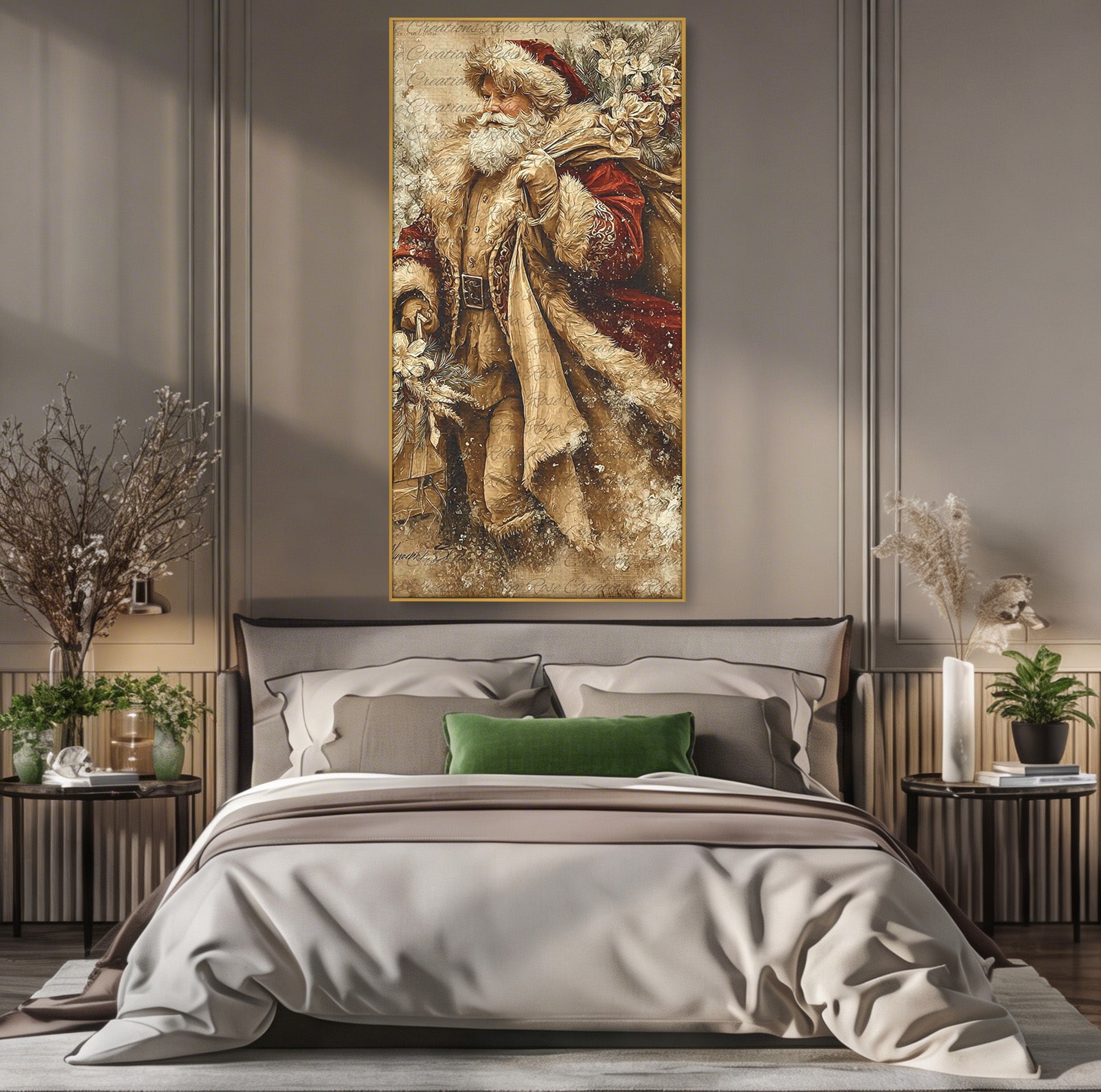 Tablou Canvas Premium LuxCanva® PI1232, Mos Craciun Cu Sacul De Cadouri, Santa Caus, Cadouri, Iarna, Sarbatoare, Living, Culori Vibrante