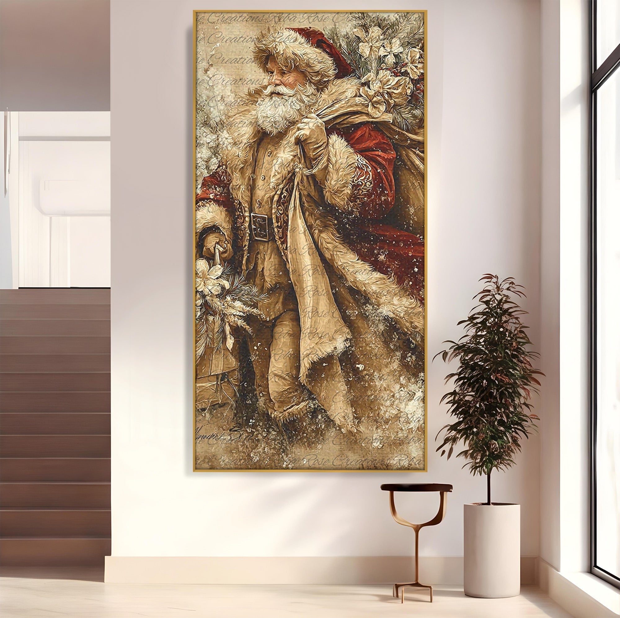 Tablou Canvas Premium LuxCanva® PI1232, Mos Craciun Cu Sacul De Cadouri, Santa Caus, Cadouri, Iarna, Sarbatoare, Living, Culori Vibrante