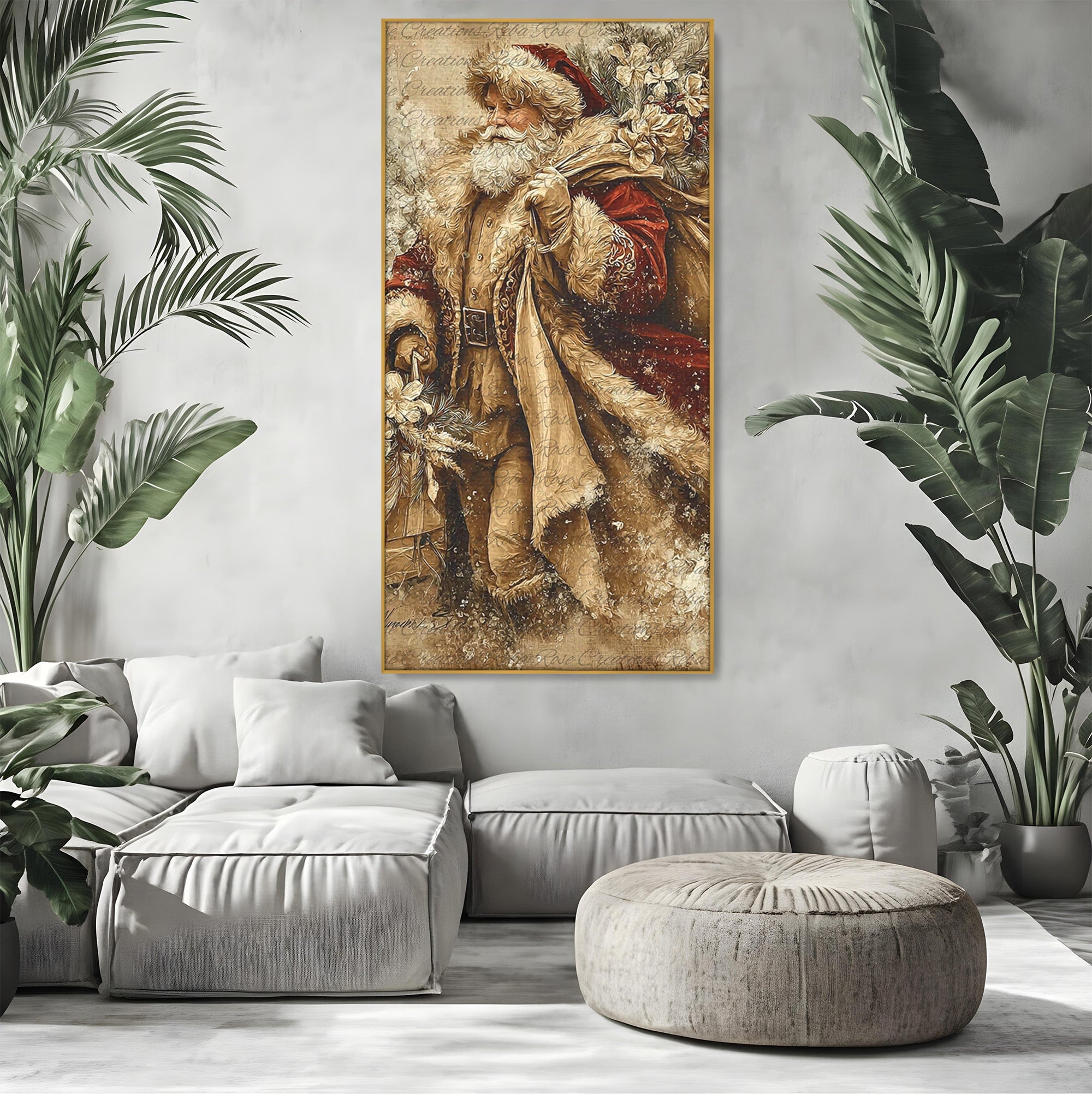 Tablou Canvas Premium LuxCanva® PI1232, Mos Craciun Cu Sacul De Cadouri, Santa Caus, Cadouri, Iarna, Sarbatoare, Living, Culori Vibrante