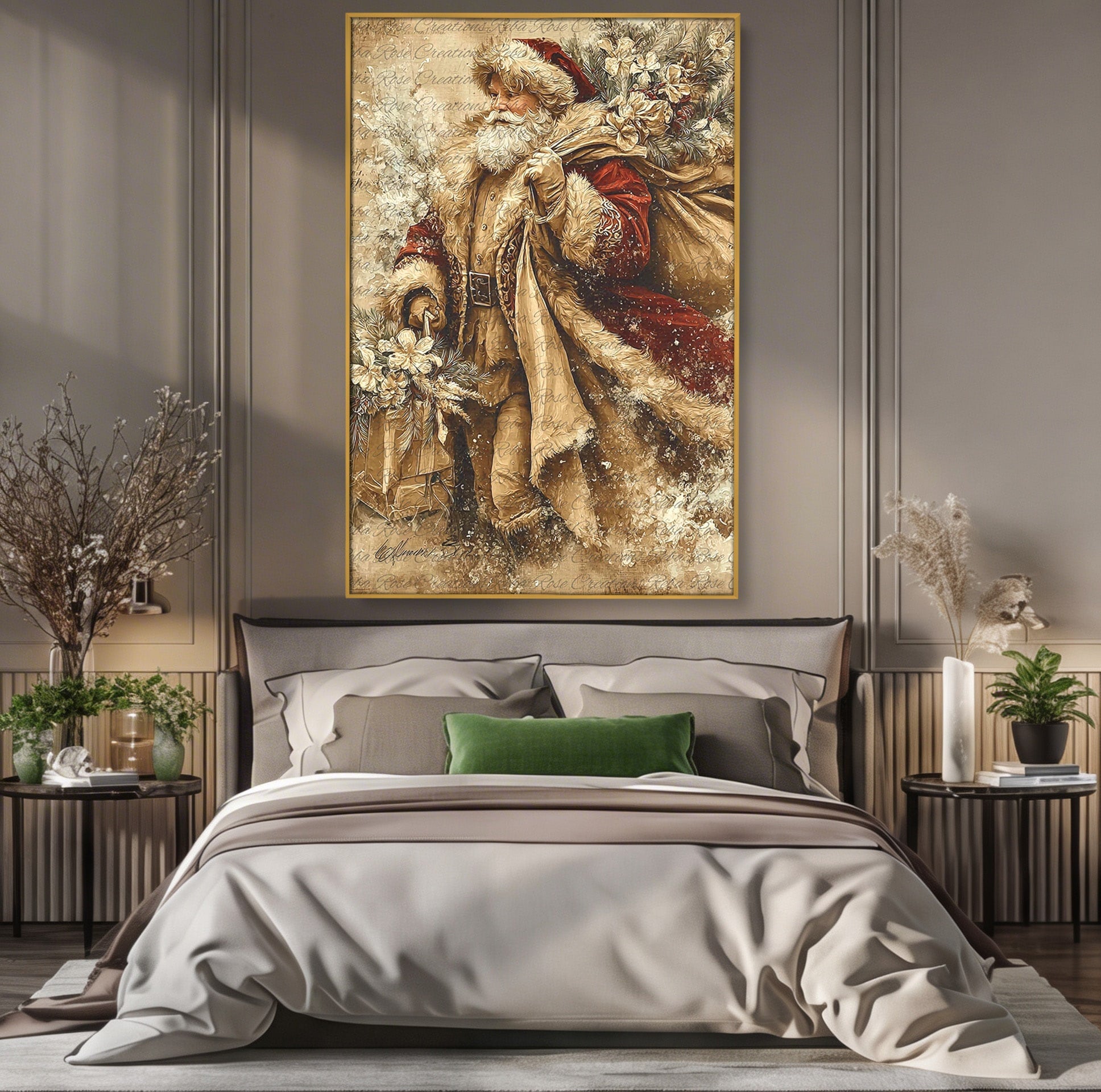 Tablou Canvas Premium LuxCanva® PI1232, Mos Craciun Cu Sacul De Cadouri, Santa Caus, Cadouri, Iarna, Sarbatoare, Living, Culori Vibrante
