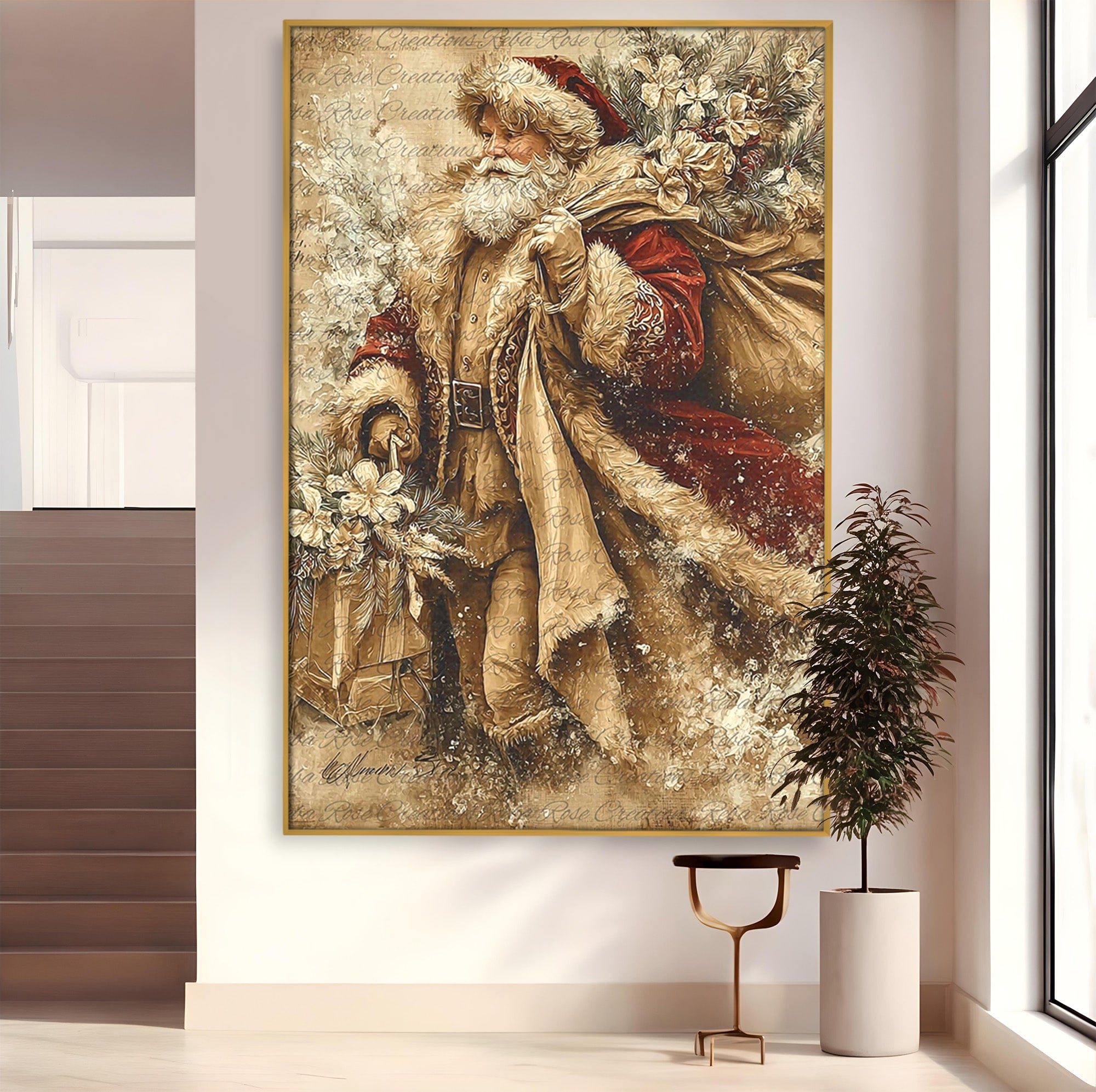 Tablou Canvas Premium LuxCanva® PI1232, Mos Craciun Cu Sacul De Cadouri, Santa Caus, Cadouri, Iarna, Sarbatoare, Living, Culori Vibrante