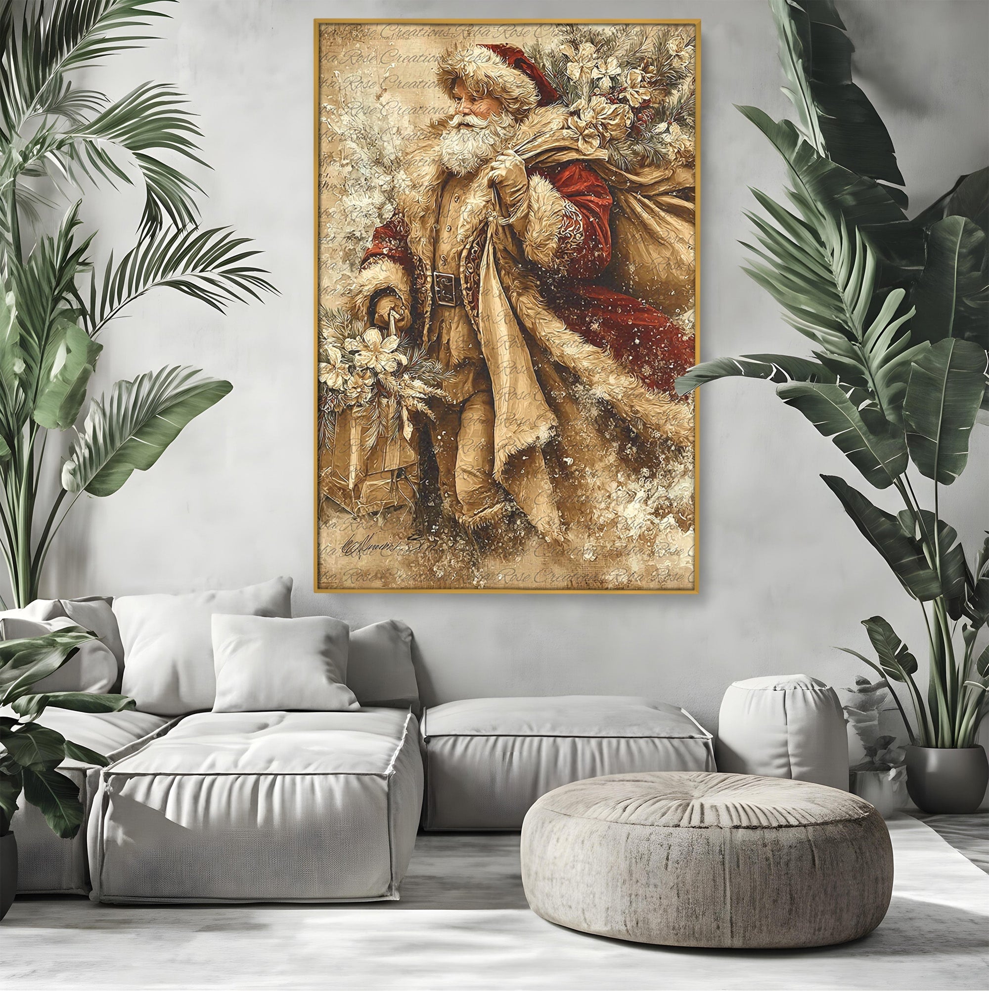 Tablou Canvas Premium LuxCanva® PI1232, Mos Craciun Cu Sacul De Cadouri, Santa Caus, Cadouri, Iarna, Sarbatoare, Living, Culori Vibrante