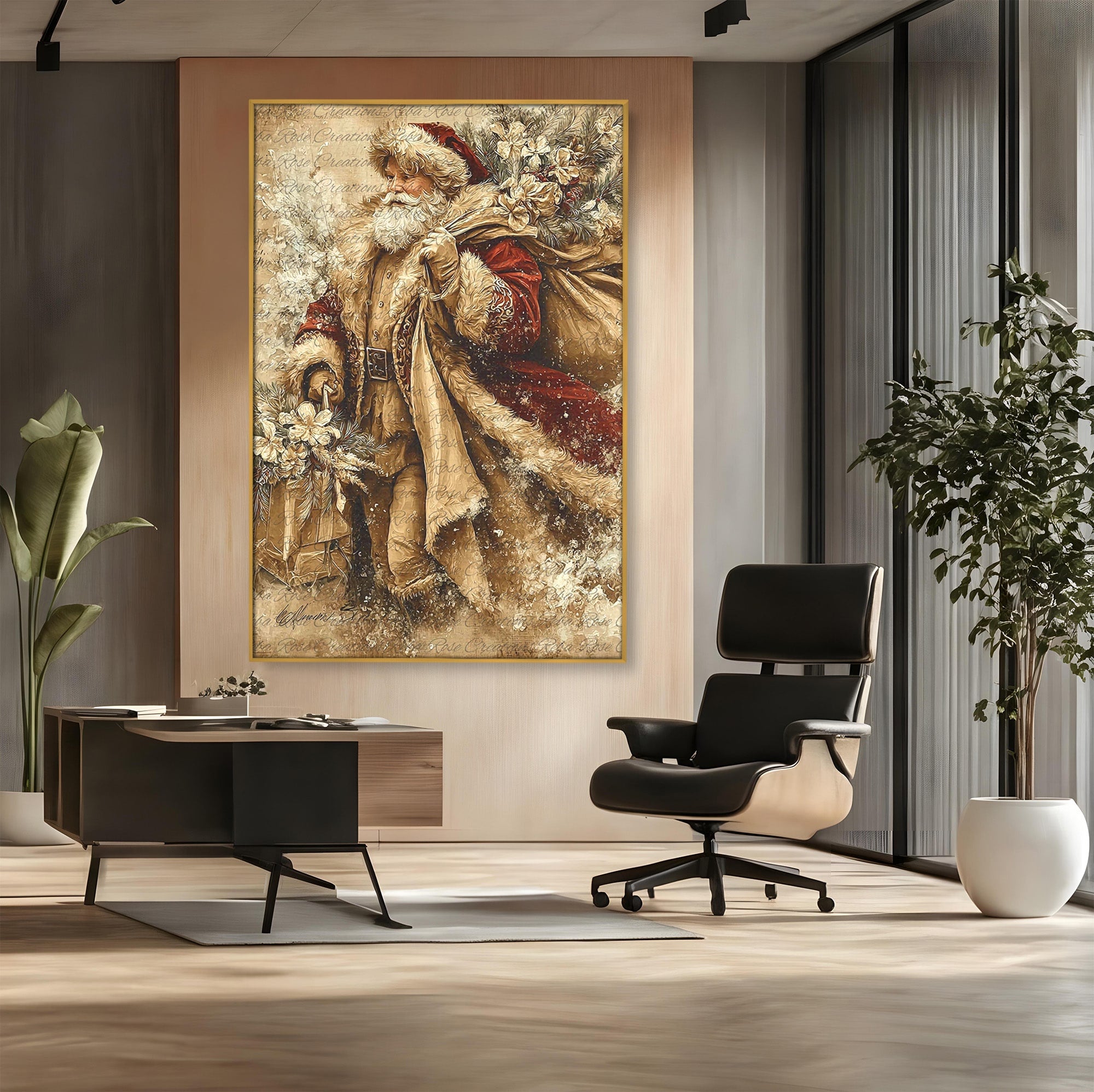 Tablou Canvas Premium LuxCanva® PI1232, Mos Craciun Cu Sacul De Cadouri, Santa Caus, Cadouri, Iarna, Sarbatoare, Living, Culori Vibrante