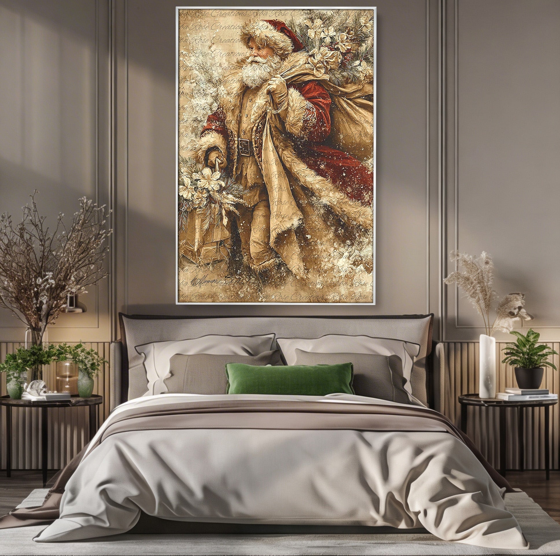 Tablou Canvas Premium LuxCanva® PI1232, Mos Craciun Cu Sacul De Cadouri, Santa Caus, Cadouri, Iarna, Sarbatoare, Living, Culori Vibrante