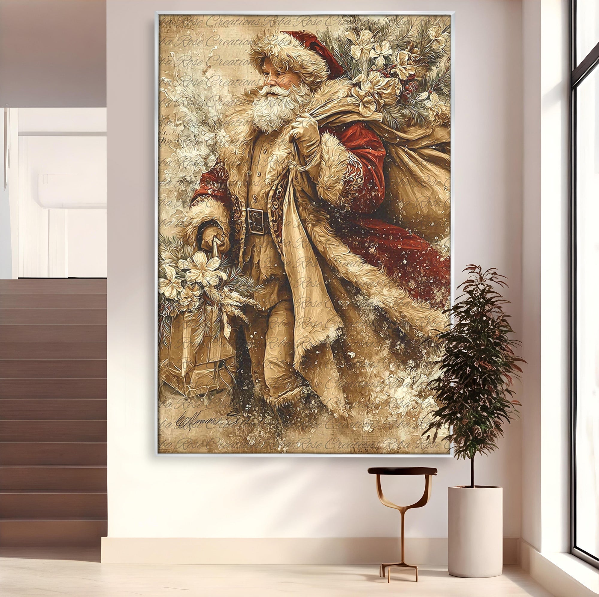 Tablou Canvas Premium LuxCanva® PI1232, Mos Craciun Cu Sacul De Cadouri, Santa Caus, Cadouri, Iarna, Sarbatoare, Living, Culori Vibrante