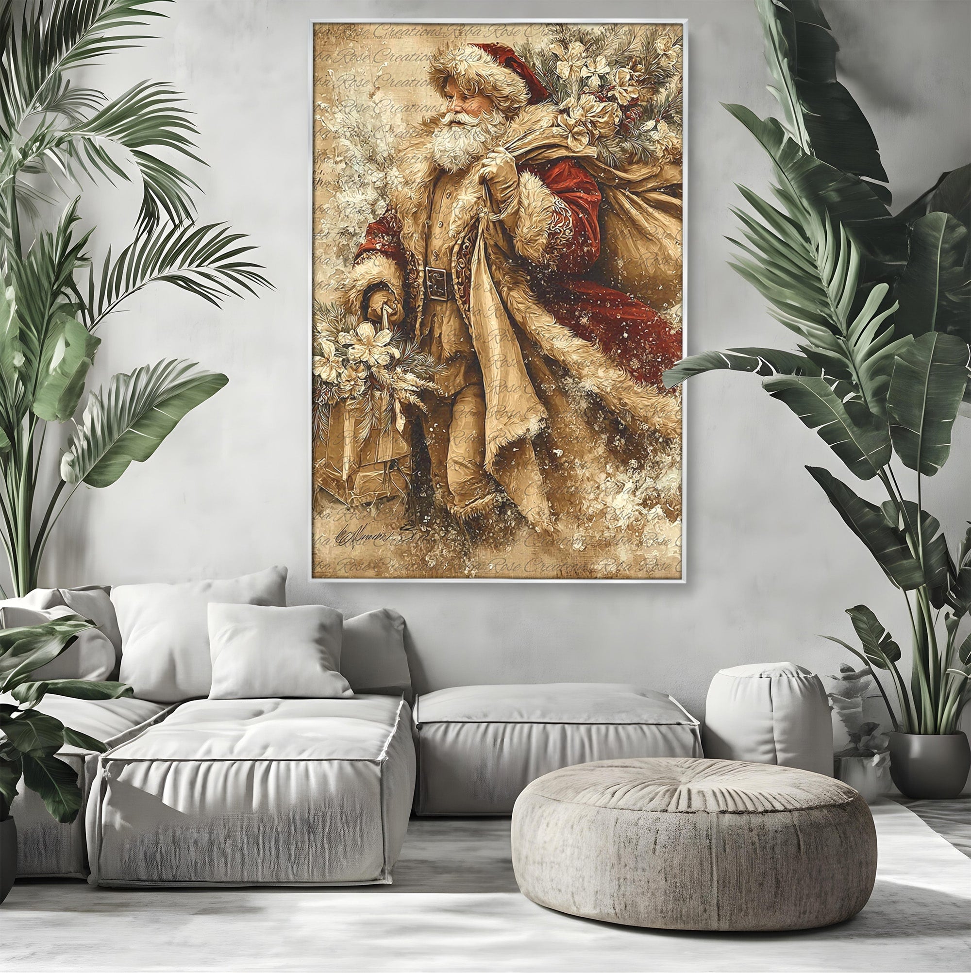 Tablou Canvas Premium LuxCanva® PI1232, Mos Craciun Cu Sacul De Cadouri, Santa Caus, Cadouri, Iarna, Sarbatoare, Living, Culori Vibrante