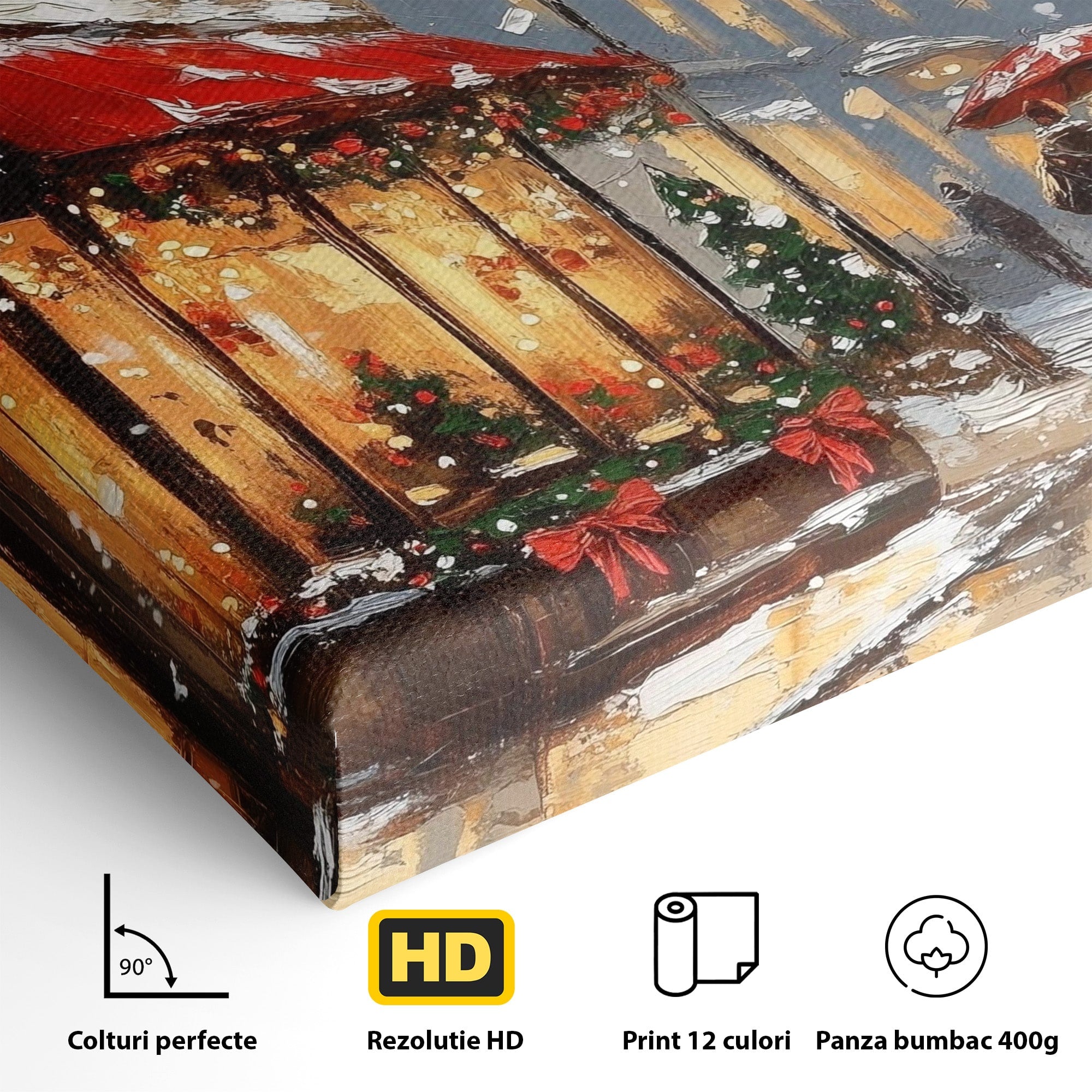 Tablou Canvas Premium LuxCanva® PI1233, Iarna In Oras, Anotimp, Strazi, Cuplu, Living, Romantic, Strada, Culori Vibrante