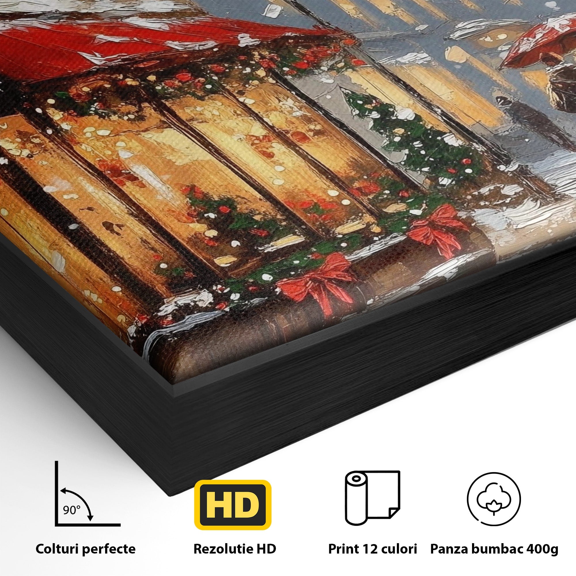 Tablou Canvas Premium LuxCanva® PI1233, Iarna In Oras, Anotimp, Strazi, Cuplu, Living, Romantic, Strada, Culori Vibrante
