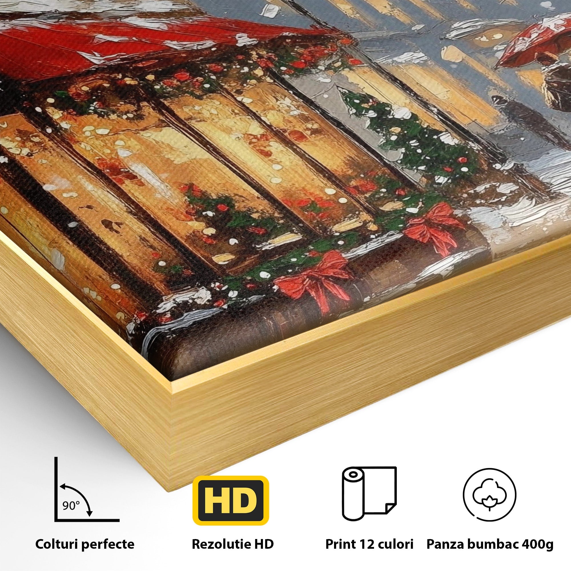 Tablou Canvas Premium LuxCanva® PI1233, Iarna In Oras, Anotimp, Strazi, Cuplu, Living, Romantic, Strada, Culori Vibrante